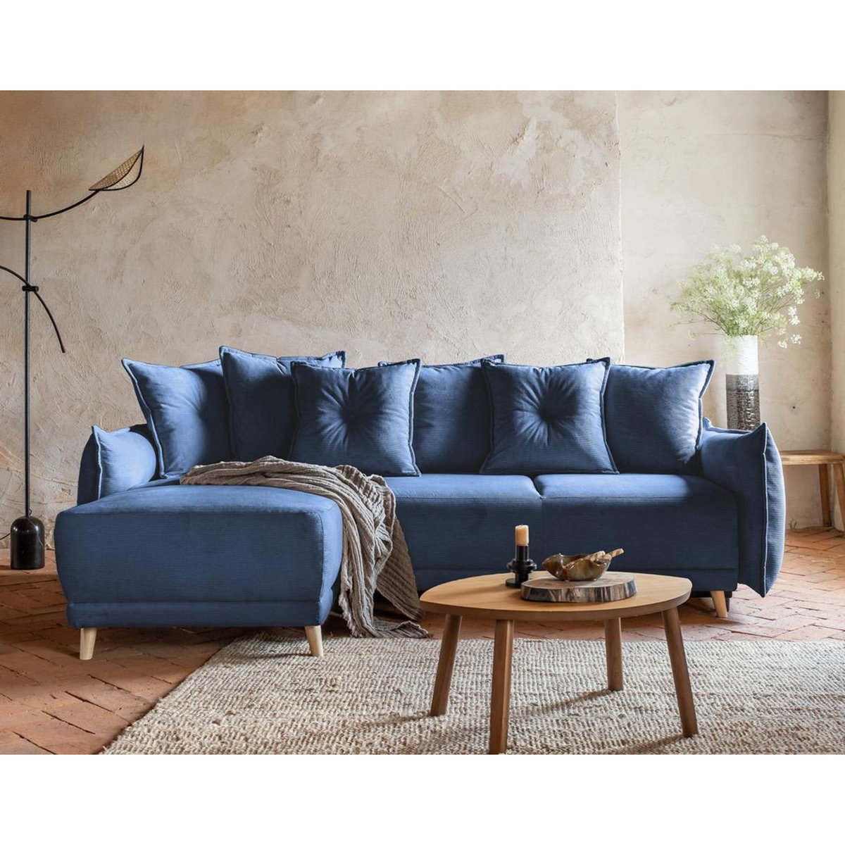 BEST MOBILIER Lena - canapé d'angle réversible 4 places - convertible avec coffre - en velours côtelé