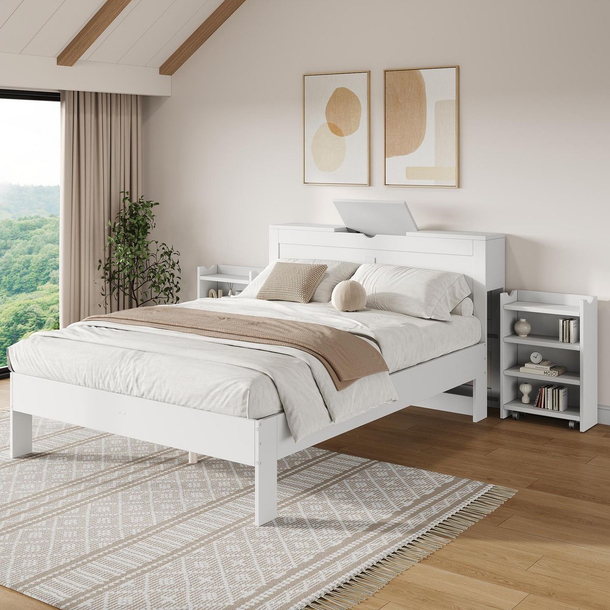 MERAX Lit avec rangement 140x200cm mdf coloris blanc