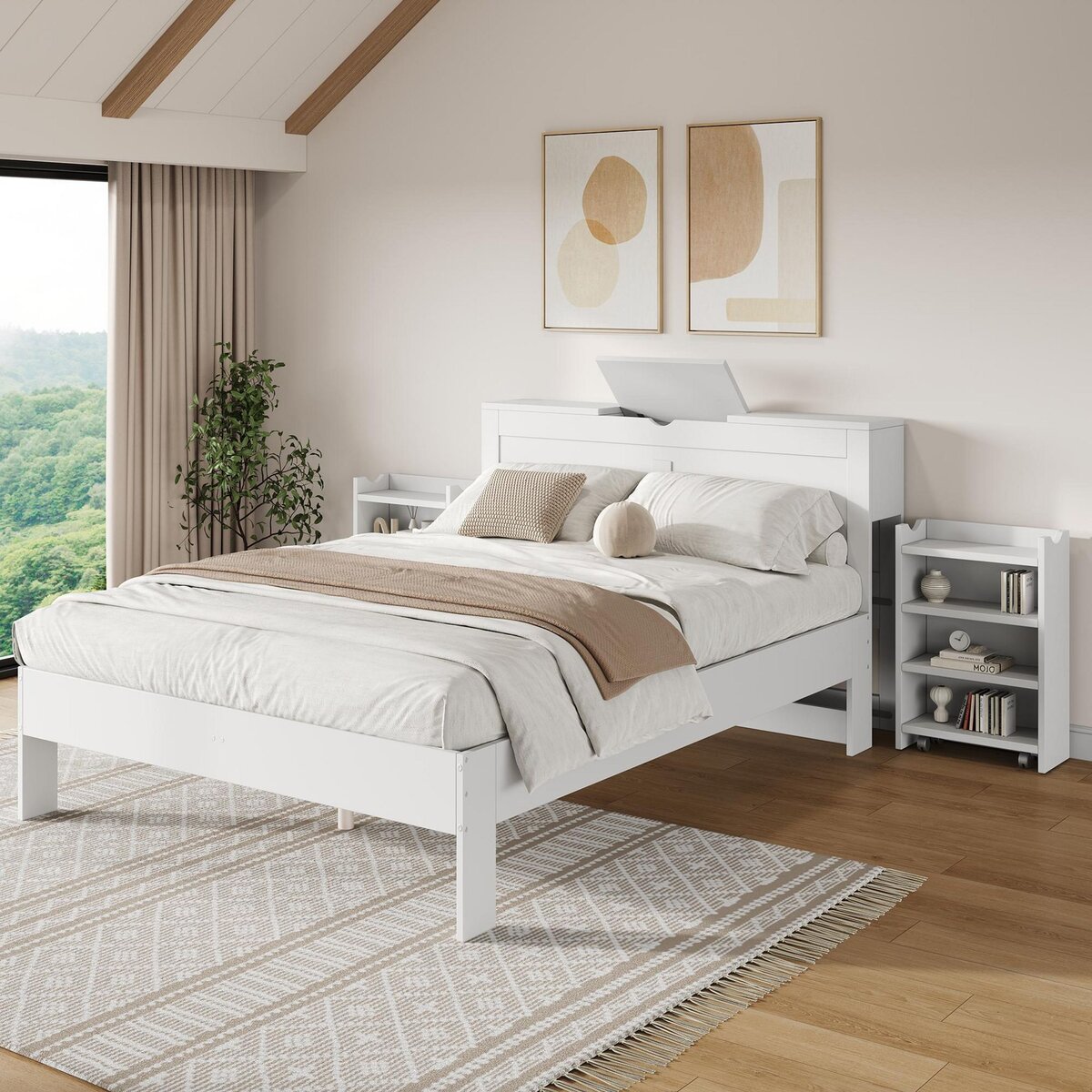 MERAX Lit avec rangement 140x200cm mdf coloris blanc