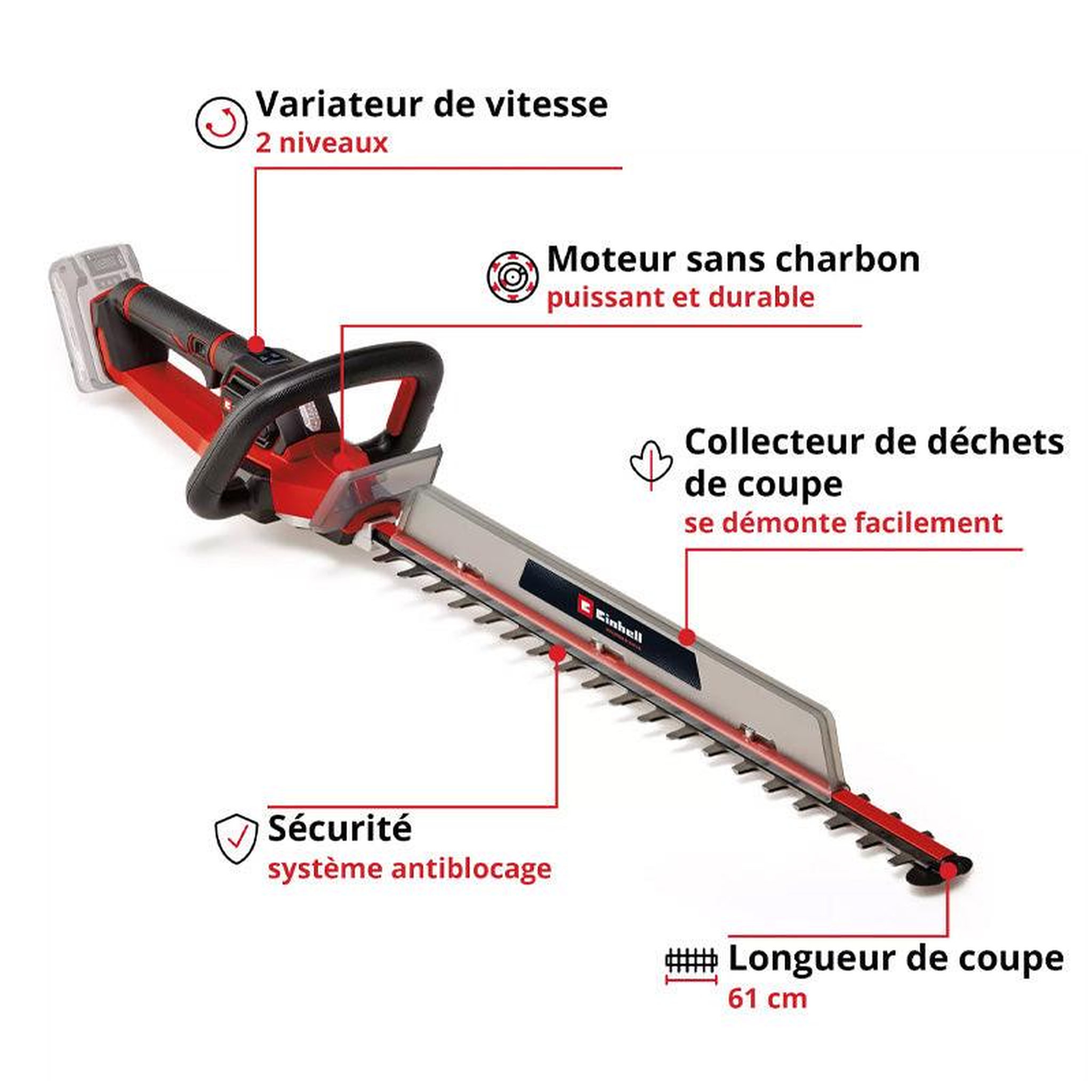 Voir la diapositive 2 : Einhell Taille-haies sans fil EINHELL GP-CH 18/61 Li BL (machine nue)