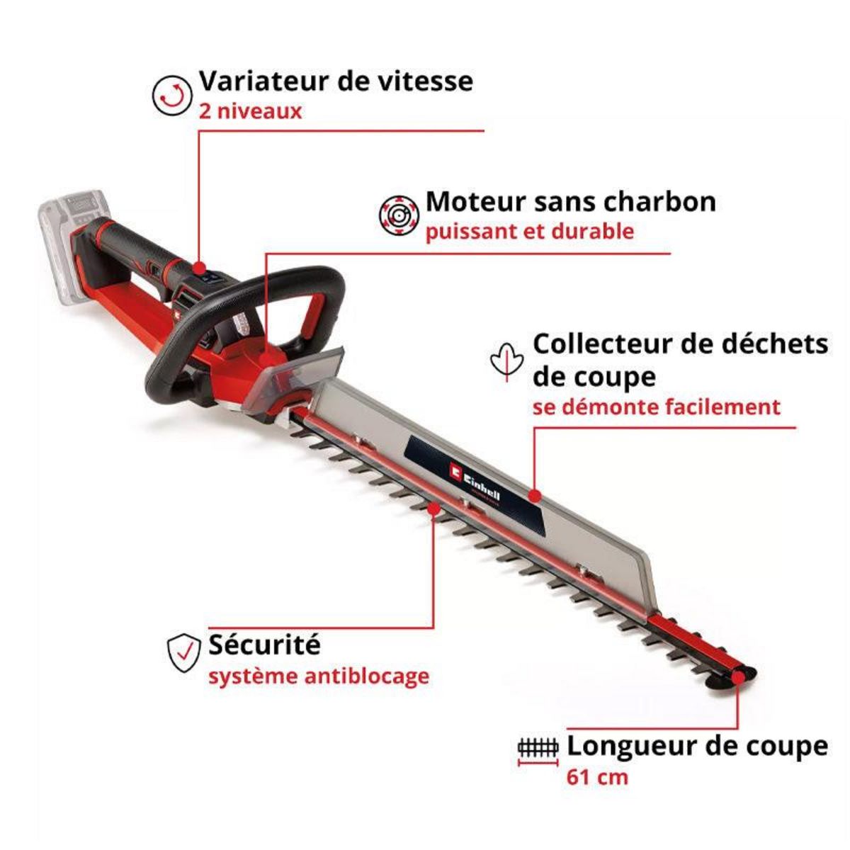 Einhell Taille-haie sans fil  Professional GP-CH 18/61 Li BL-Solo