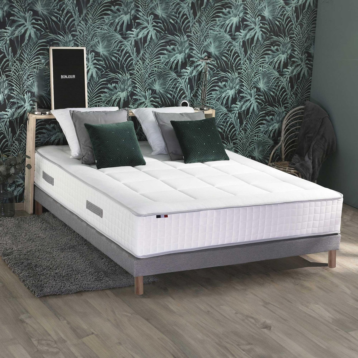 IDLITERIE Ensemble matelas ressorts 7 zones PALACIO + sommier en kit gris lattes flexibles 180x200