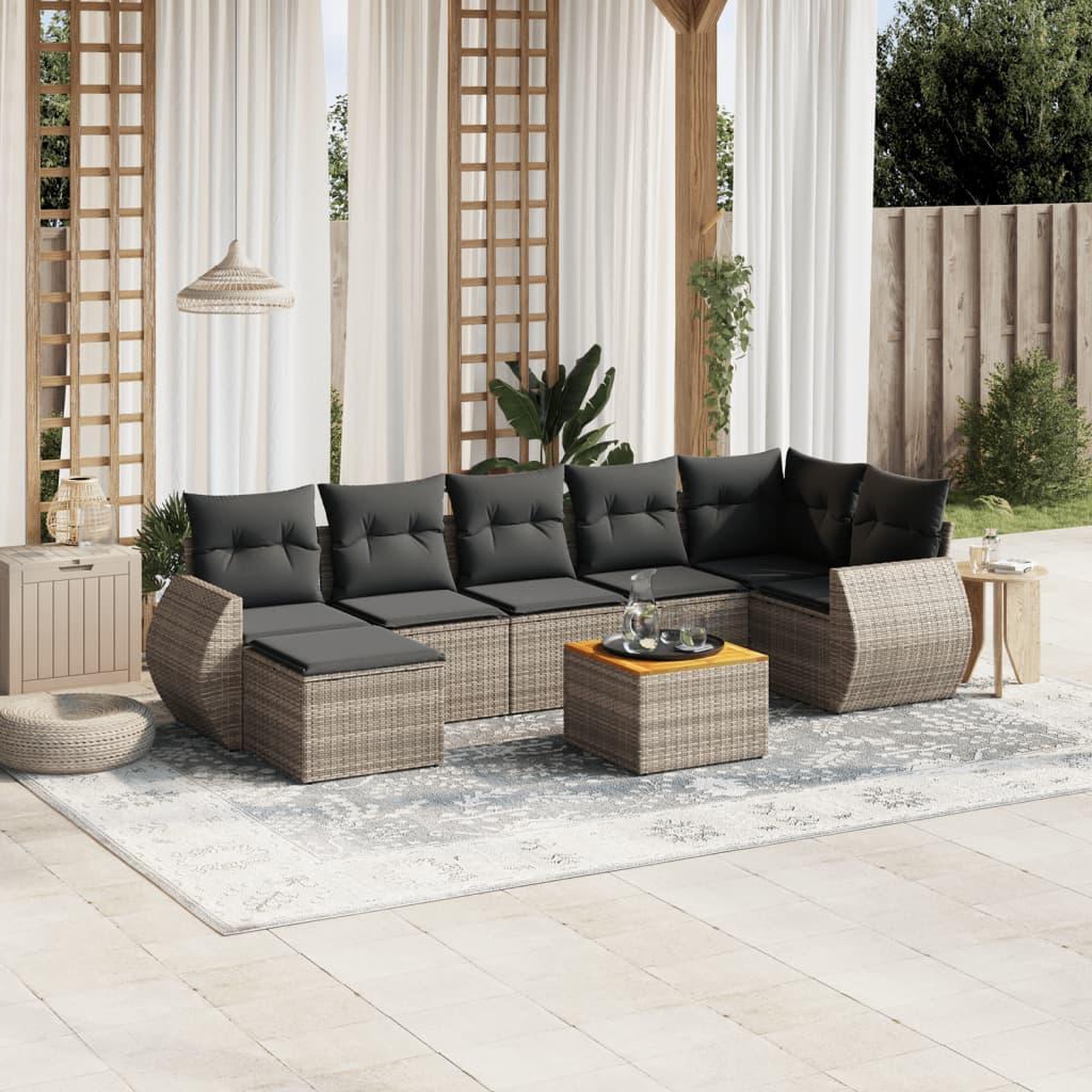 VIDAXL Salon de jardin 8 pcs avec coussins gris resine tressee