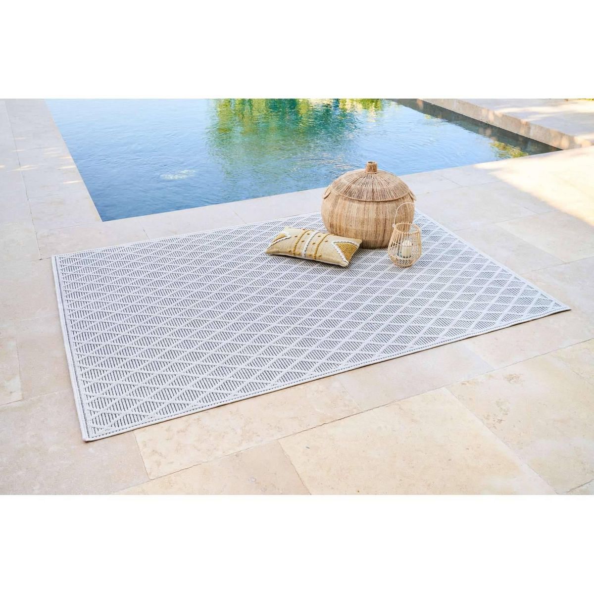 ATMOSPHERA Tapis rectangulaire intérieur et extérieur Losange - 120 x 170 cm - Noir et blanc