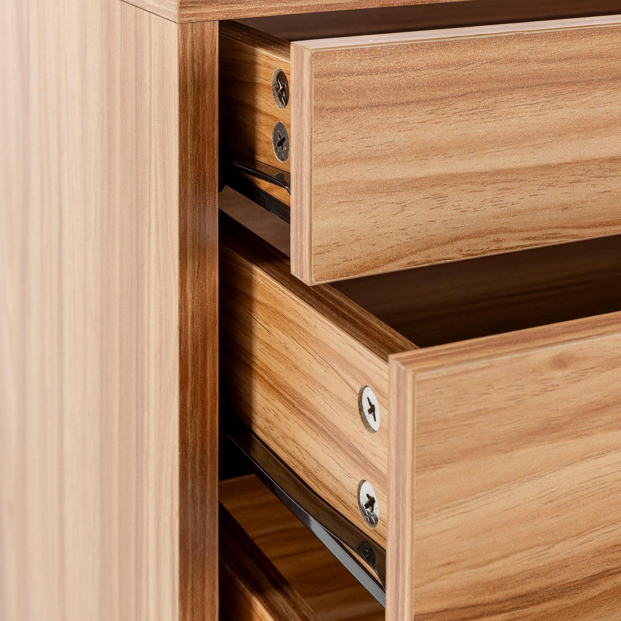 Voir la diapositive 4 : VS VENTA-STOCK Commode de nuit Alma 3 tiroirs, coloris bois, pieds métal