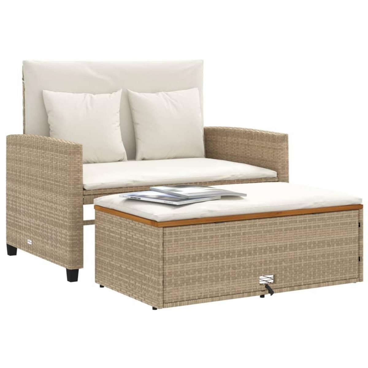 VIDAXL Canape de jardin 2 places coussins beige resine tressee&acacia