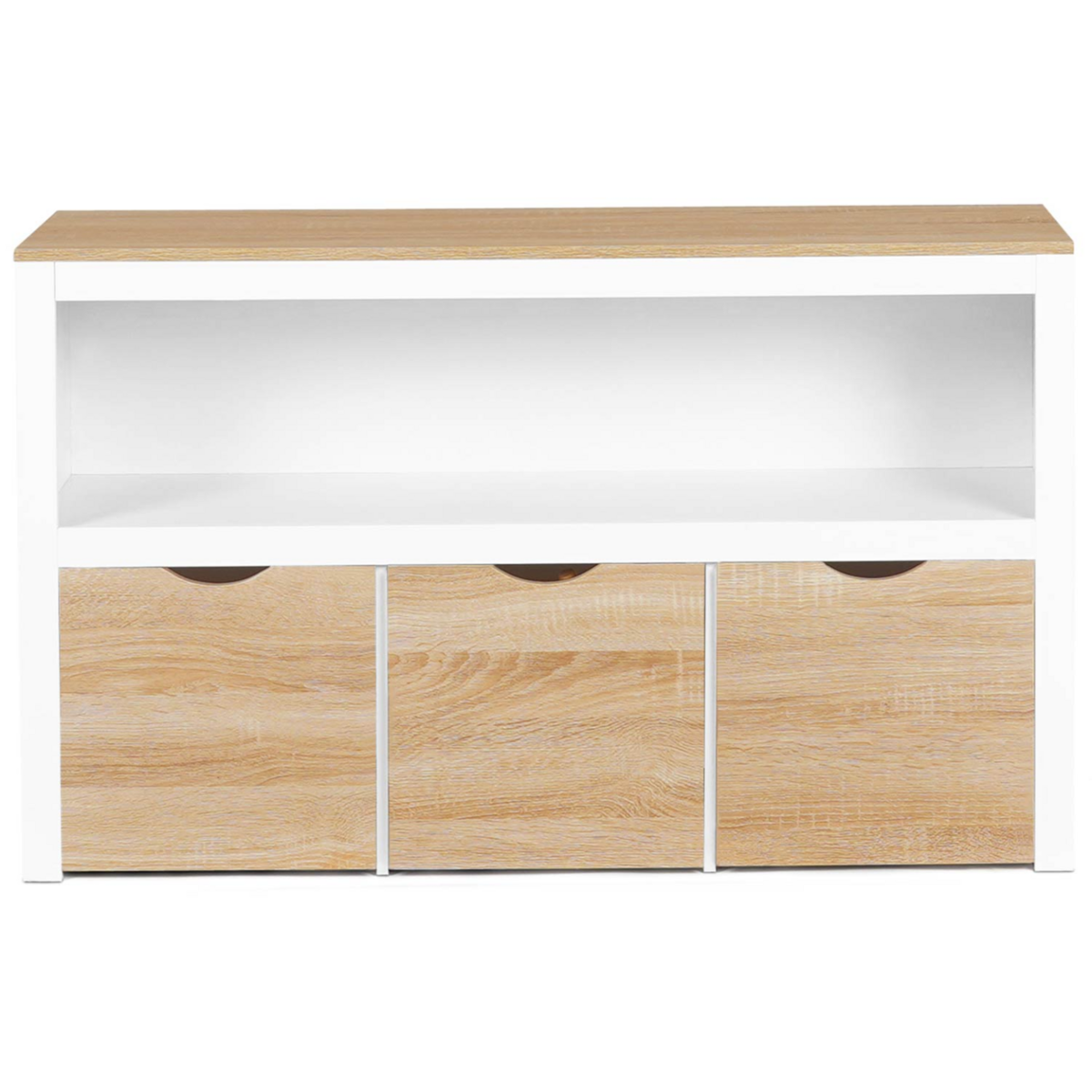 ID MARKET Meuble de rangement enfant MANA en bois blanc et hêtre 3 tiroirs cubes sur roulettes