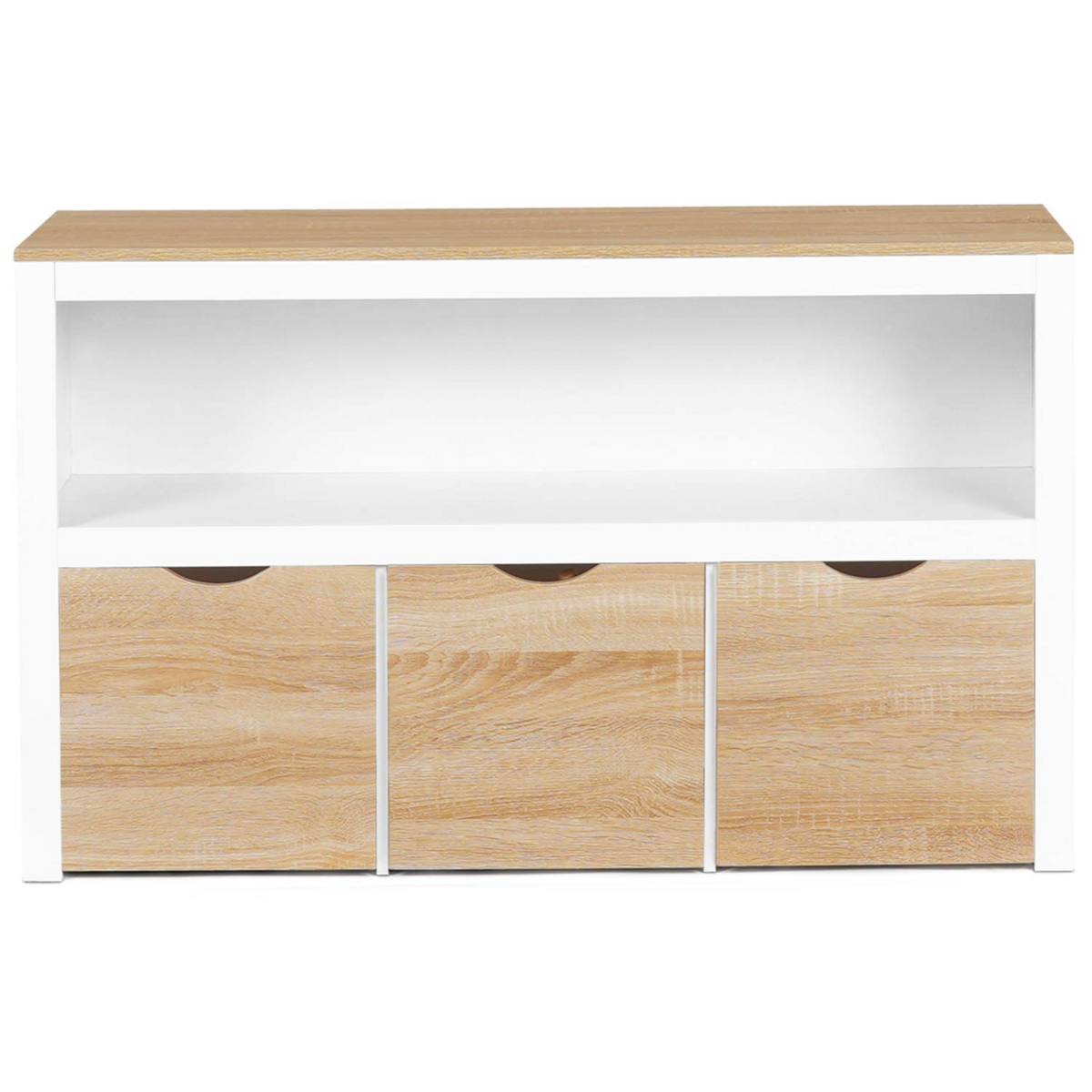 ID MARKET Meuble de rangement enfant MANA en bois blanc et hêtre 3 tiroirs cubes sur roulettes