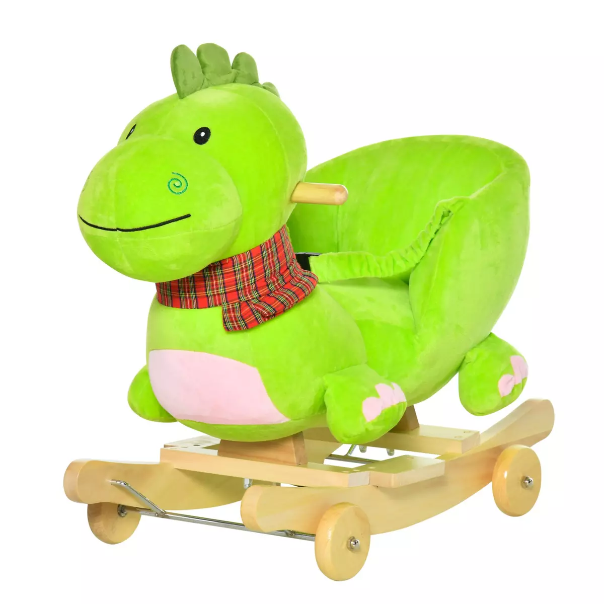 HOMCOM Cheval à Bascule jouet à bascule dinosaure et porteur sur roulettes 2 en 1 fonction musicale 32 pistes ceinture sécurité vert