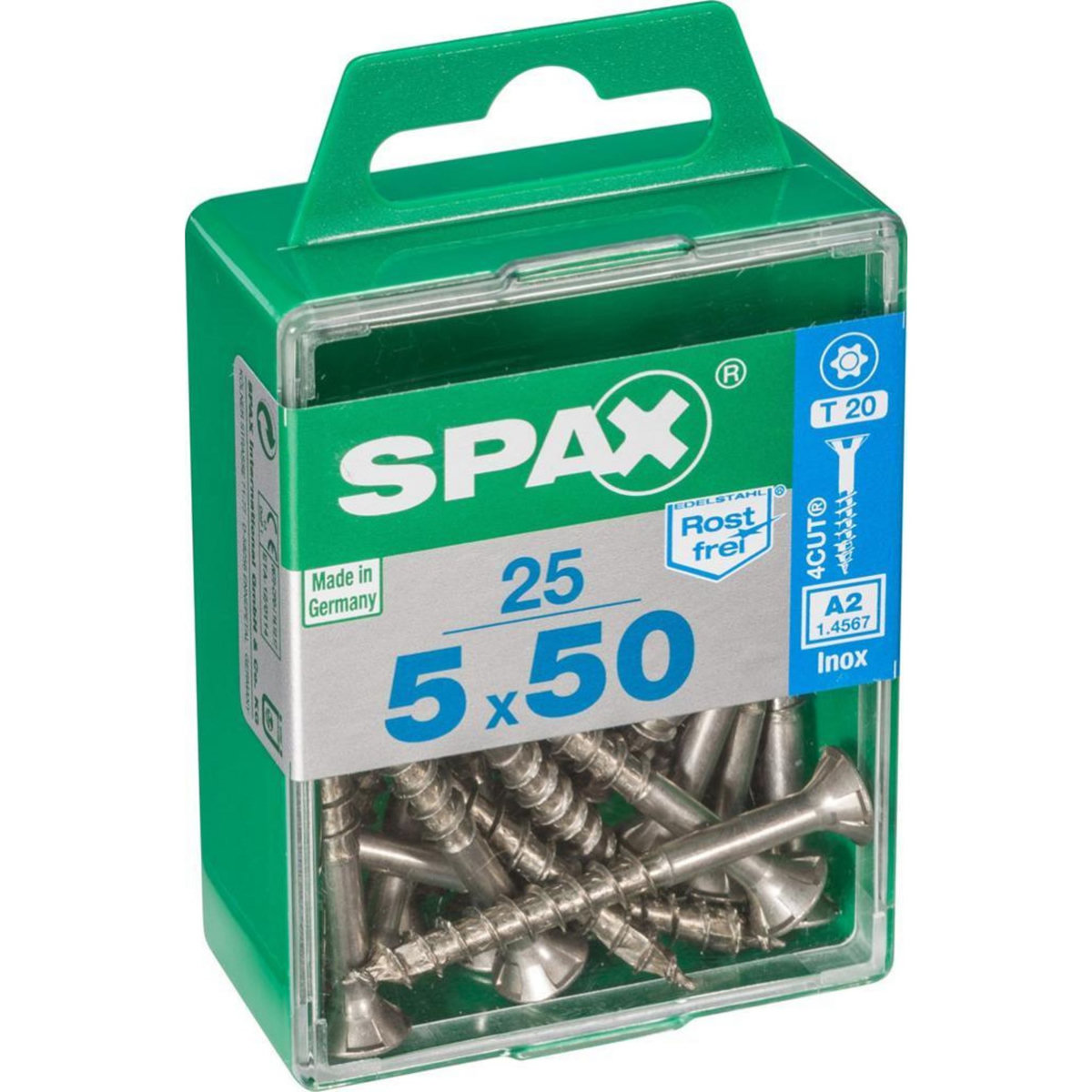 CENTRALE BRICO Lot de 25 vis inox tête fraisée torx SPAX, Diam.5 mm x L.50 mm