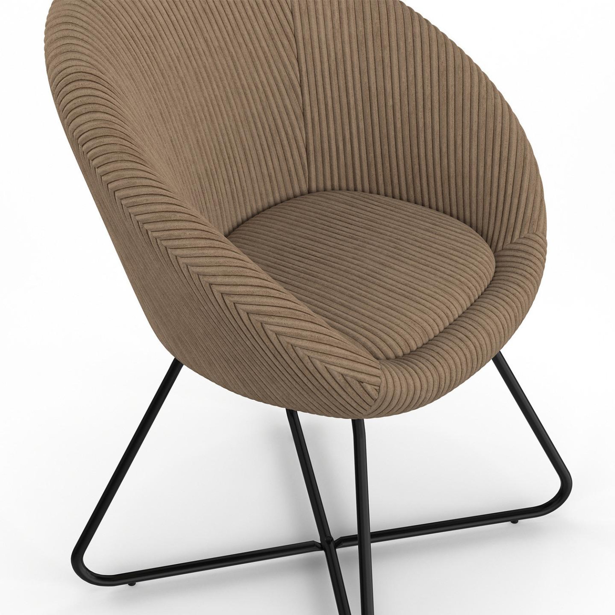 Voir la diapositive 6 : ID MARKET Fauteuil forme oeuf angelina en velours côtelé taupe pieds croisés noirs