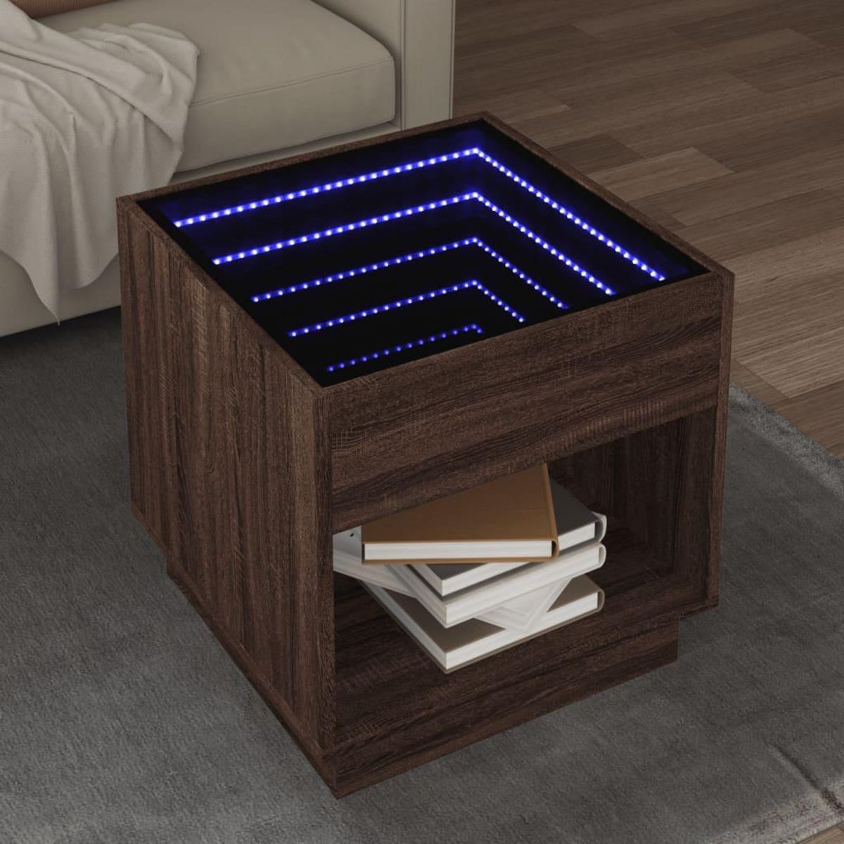 VIDAXL Table basse avec LED infini chene marron 50x50x50 cm