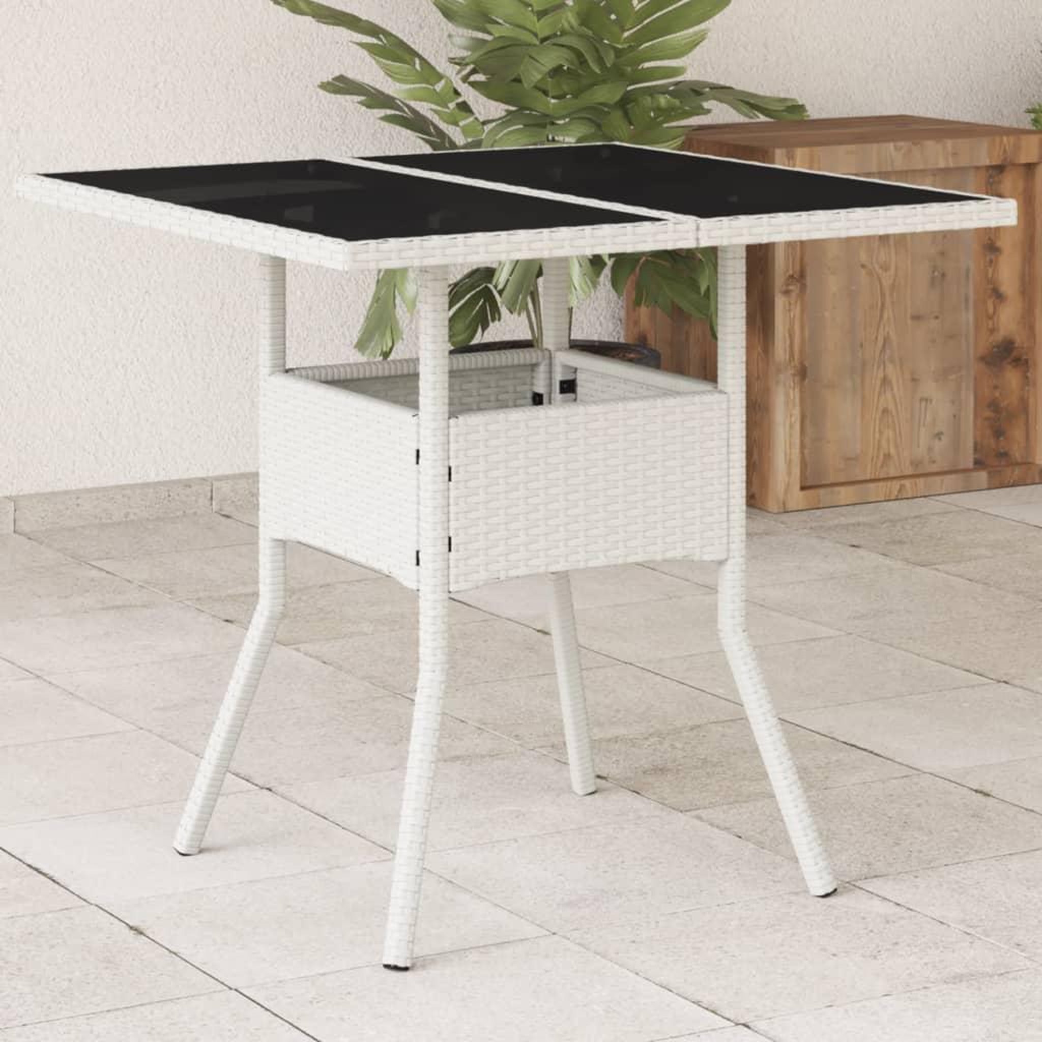 VIDAXL Table de jardin dessus en verre blanc 80x80x75cm resine tressee