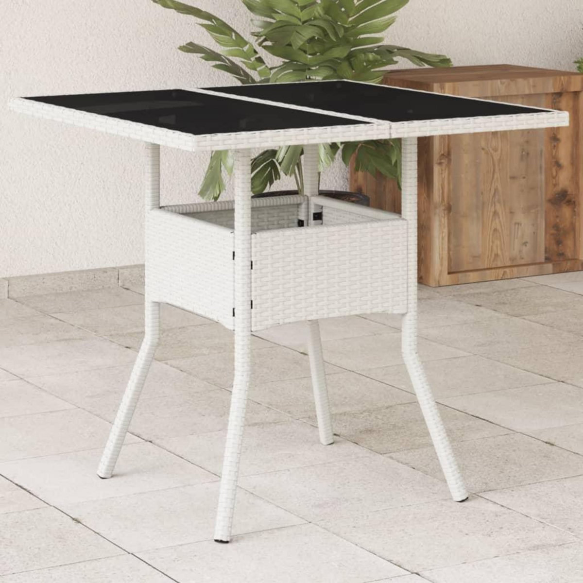 VIDAXL Table de jardin dessus en verre blanc 80x80x75cm resine tressee