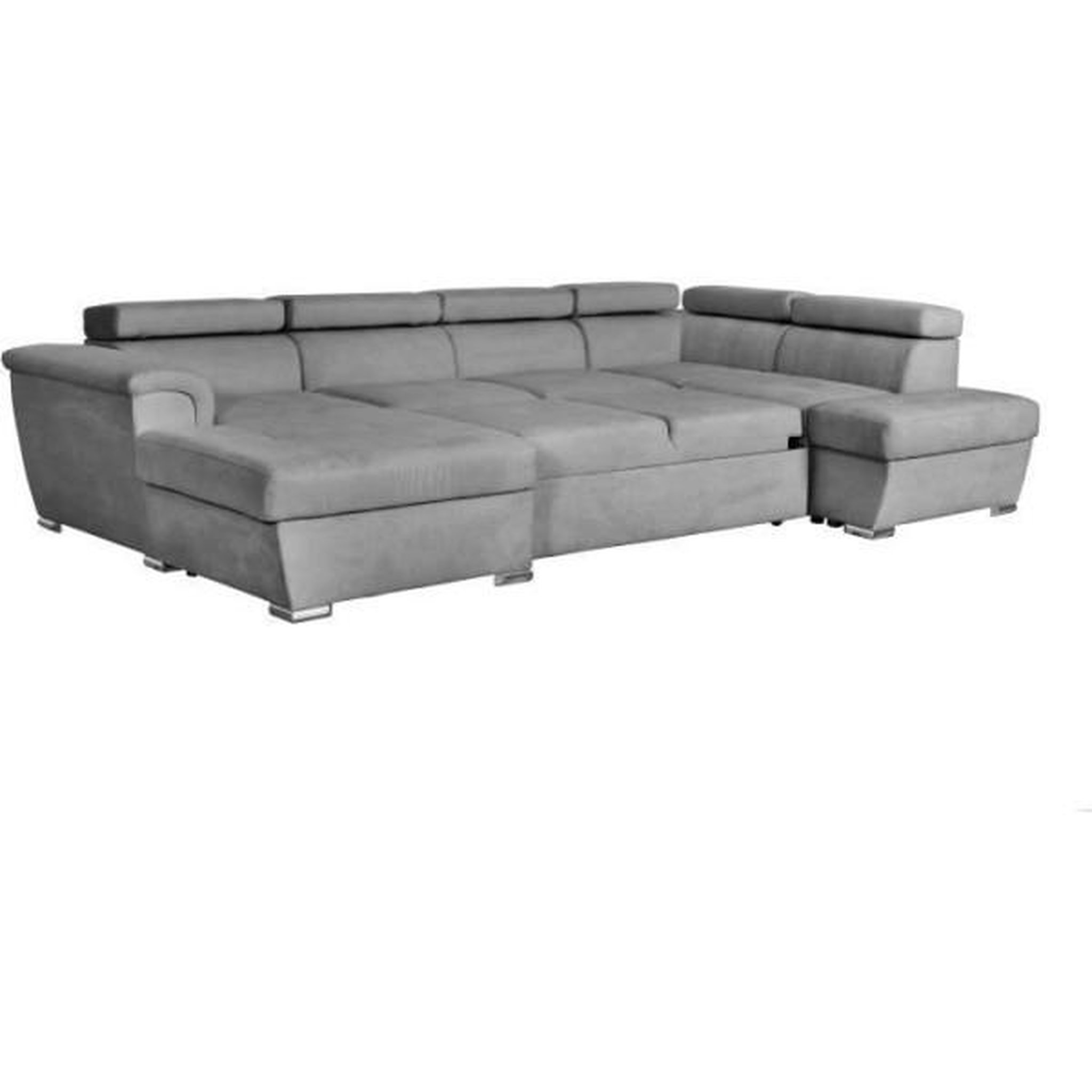 Voir la diapositive 1 : LOUNGITUDE Canapé convertible panoramique PARMA 6 places - Tissu gris clair - L322 x P196 x H76 cm