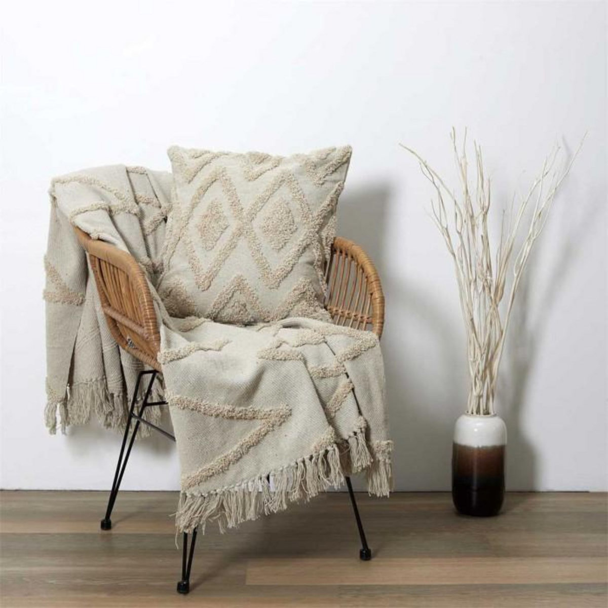 Paris Prix Coussin Déco  Ethnique Relief  40x40cm Écru