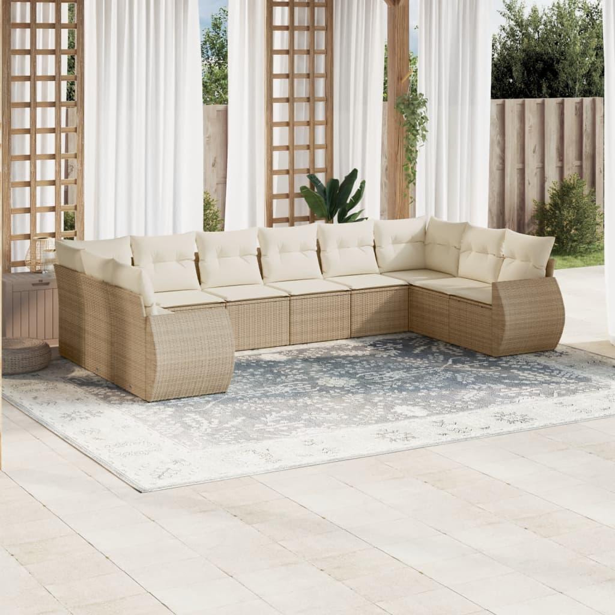 Voir la diapositive 1 : VIDAXL Salon de jardin avec coussins 10 pcs beige resine tressee