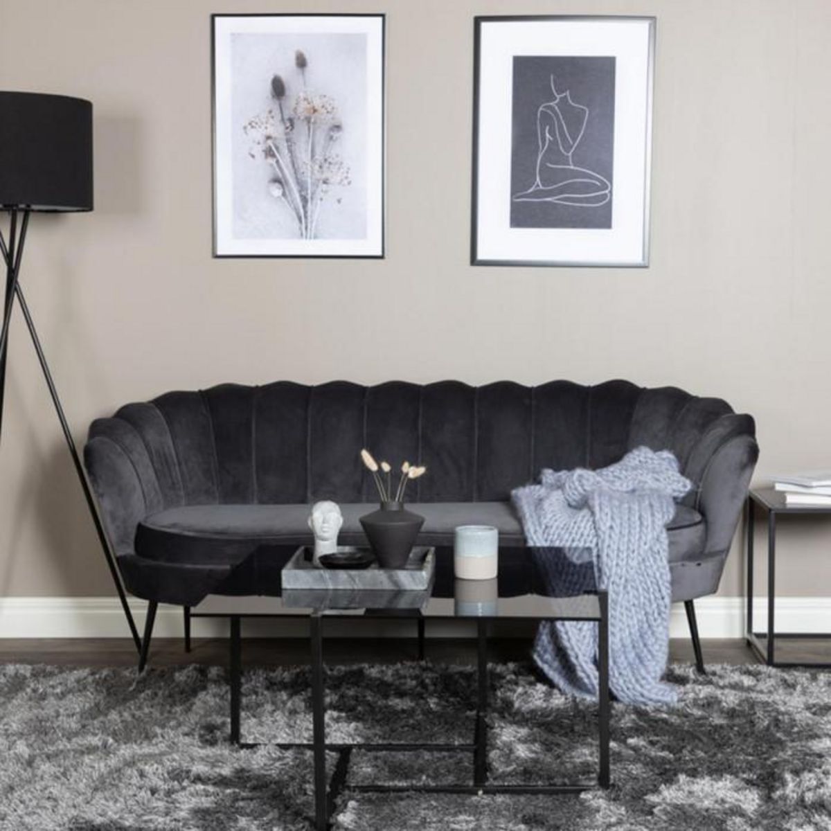 Paris Prix Canapé 3 Places en Velours  Calais  180cm Gris