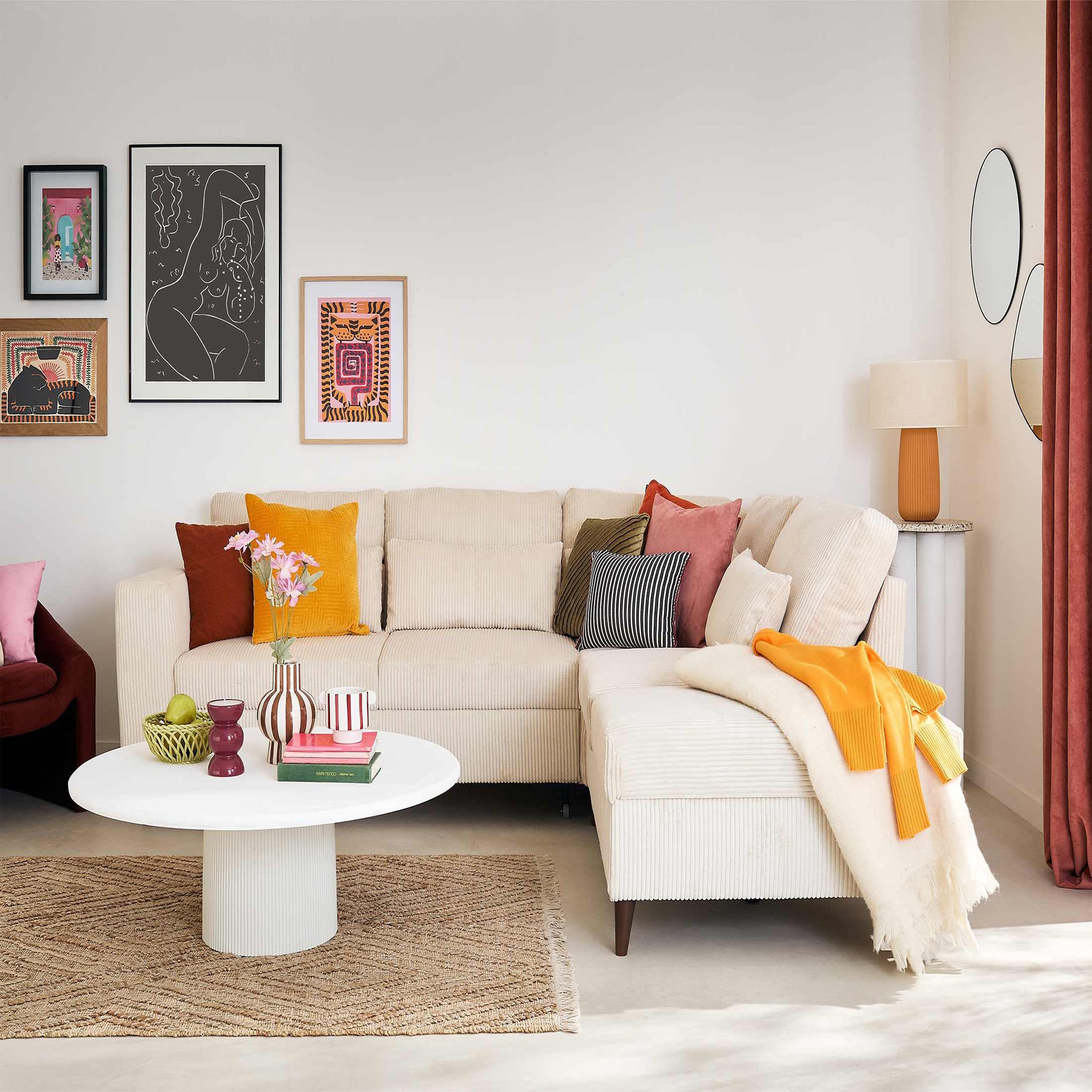 Voir la diapositive 6 : BEST MOBILIER Aubepine - canapé d'angle réversible 5 places - convertible avec coffre - en velours côtelé
