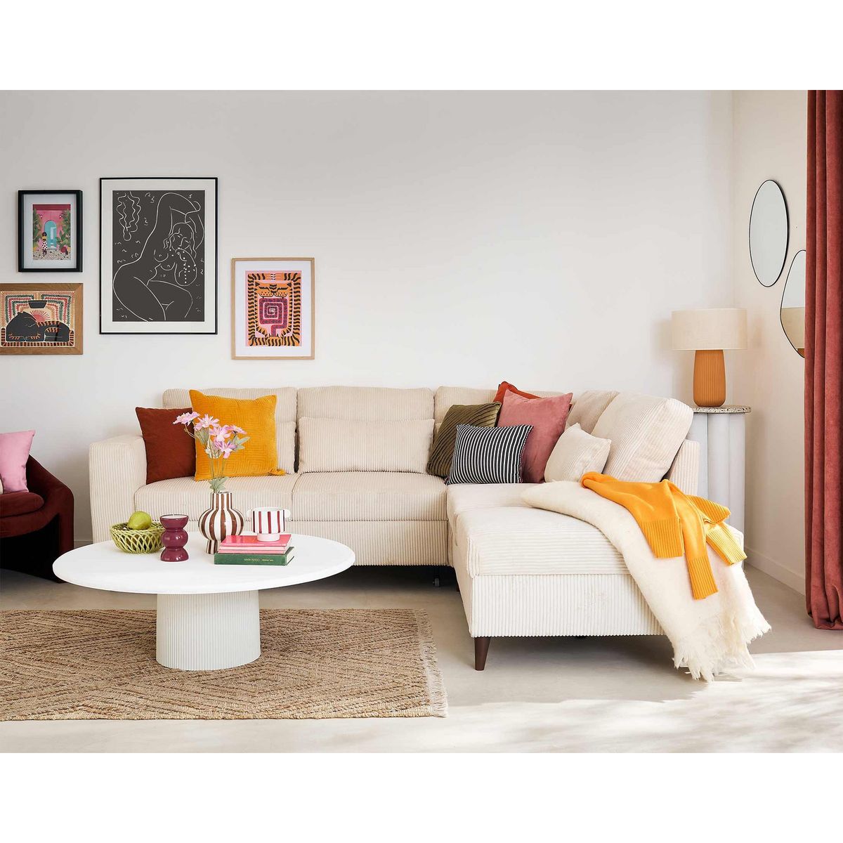 BEST MOBILIER Aubepine - canapé d'angle réversible 5 places - convertible avec coffre - en velours côtelé