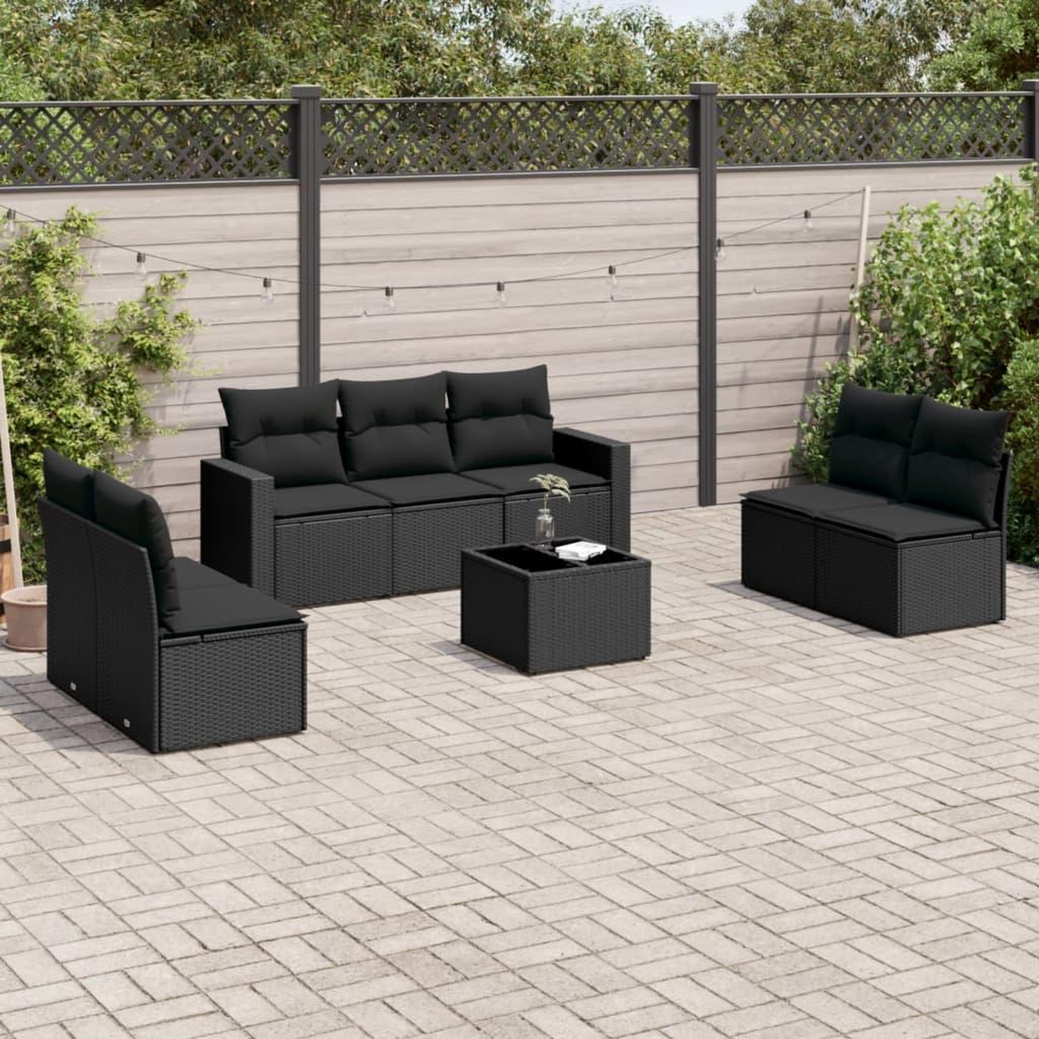 VIDAXL Salon de jardin 8 pcs avec coussins noir resine tressee