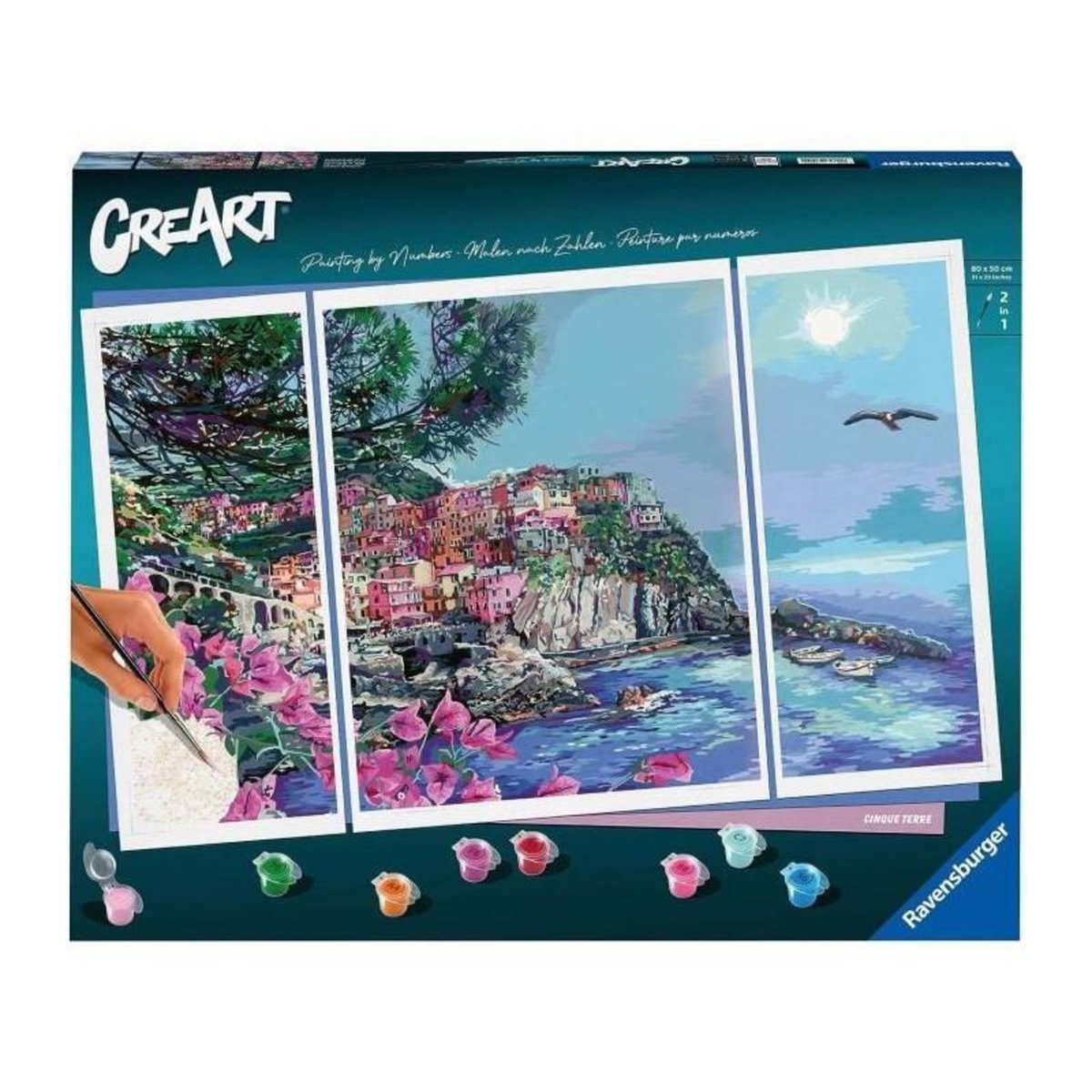 RAVENSBURGER CreArt 80x50 cm - Triptyque - 5 terres - Série Numéro d'art Tryptique - 00023529 - Des 12 ans