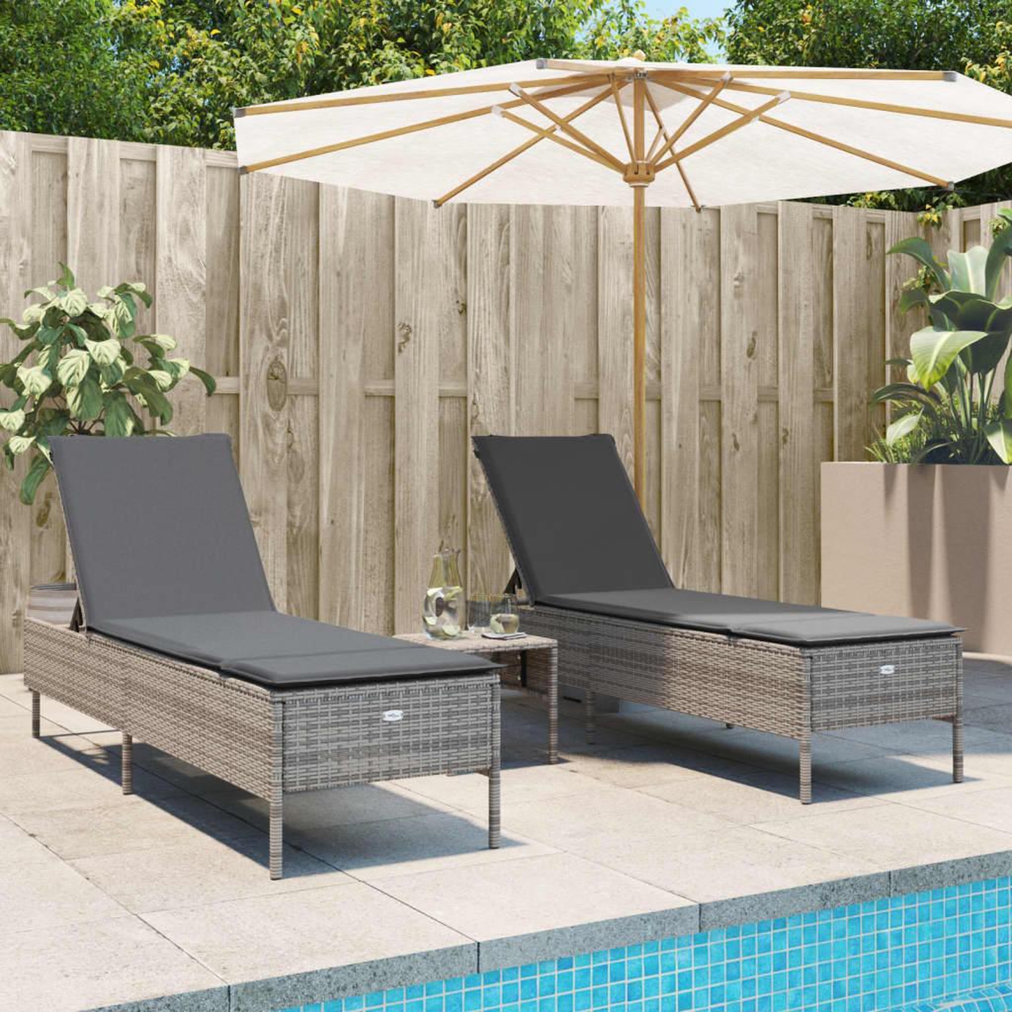 VIDAXL Ensemble de chaises longues avec coussins 3 pcs gris poly rotin