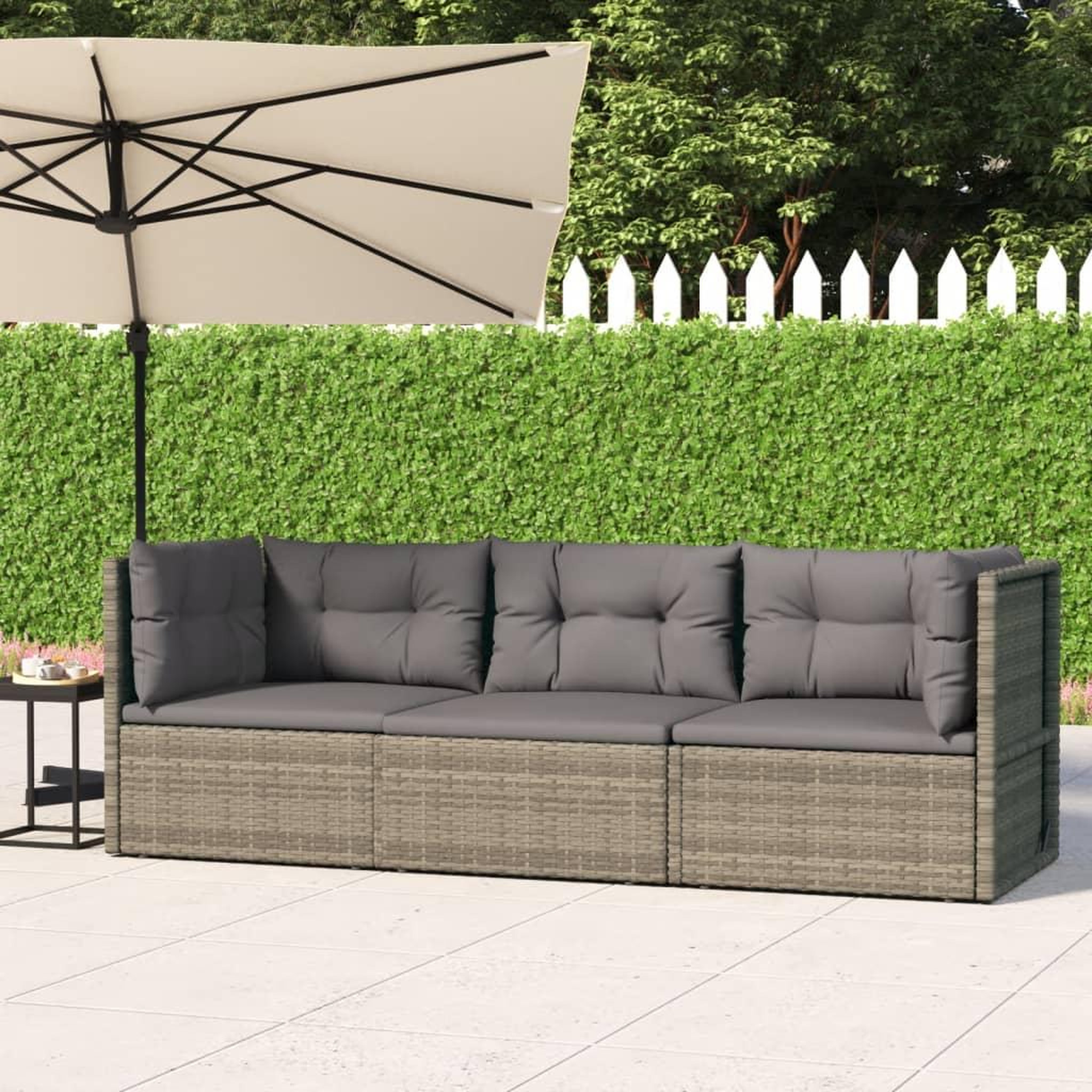Voir la diapositive 1 : VIDAXL Salon de jardin 3 pcs avec coussins Gris Resine tressee