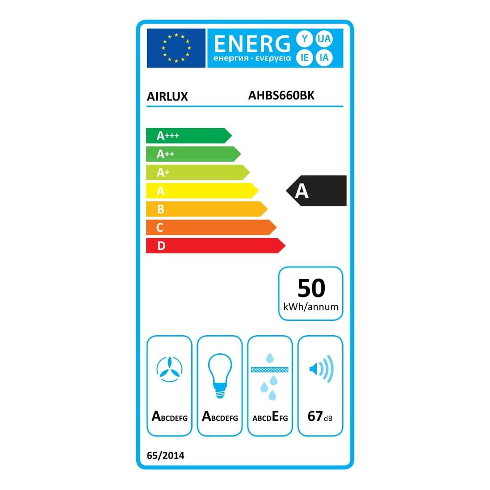 Voir la diapositive 5 : Airlux Hotte décorative murale 60cm 636m3/h noir - ahbs660bk