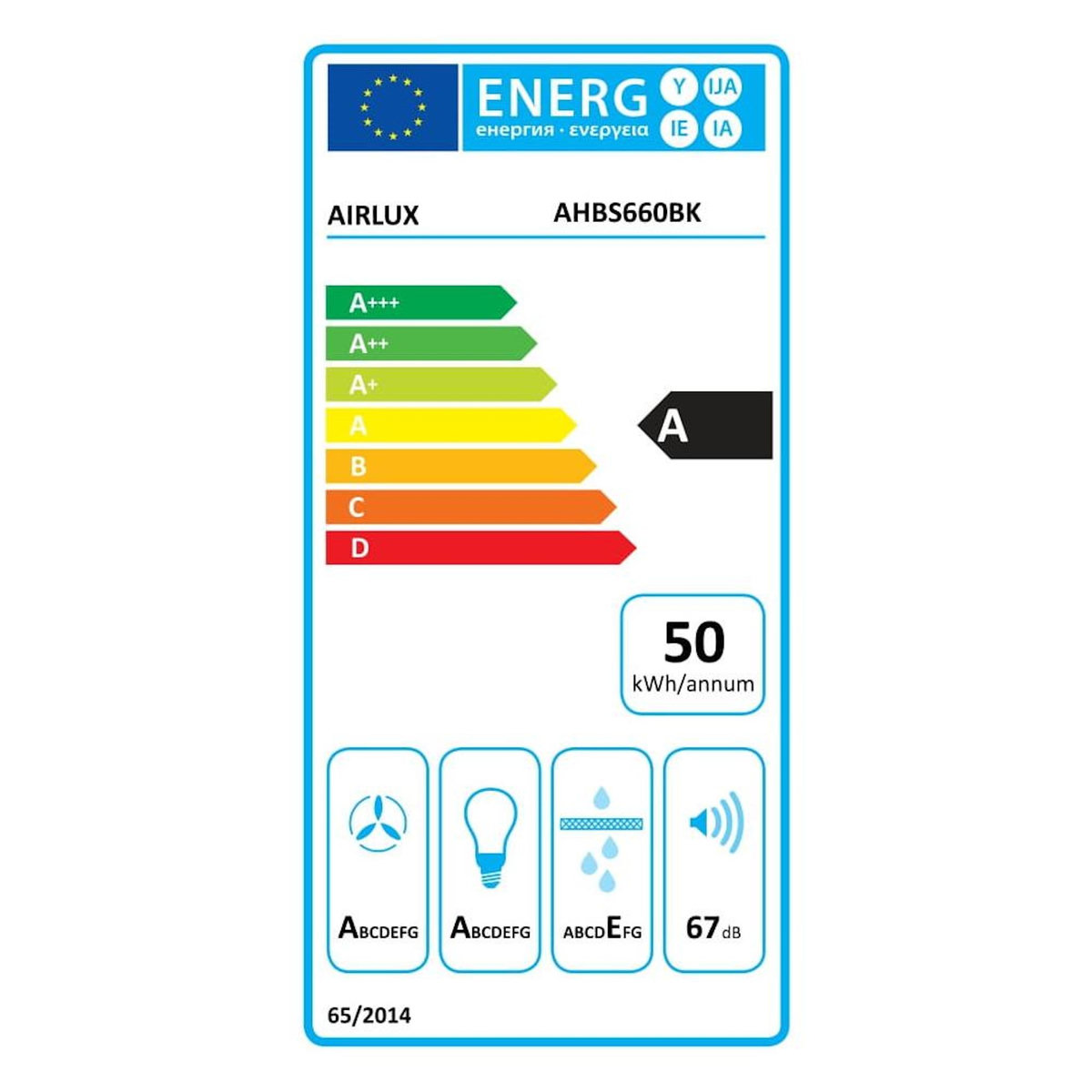 Airlux Hotte décorative murale 60cm 636m3/h noir - AHBS660BK