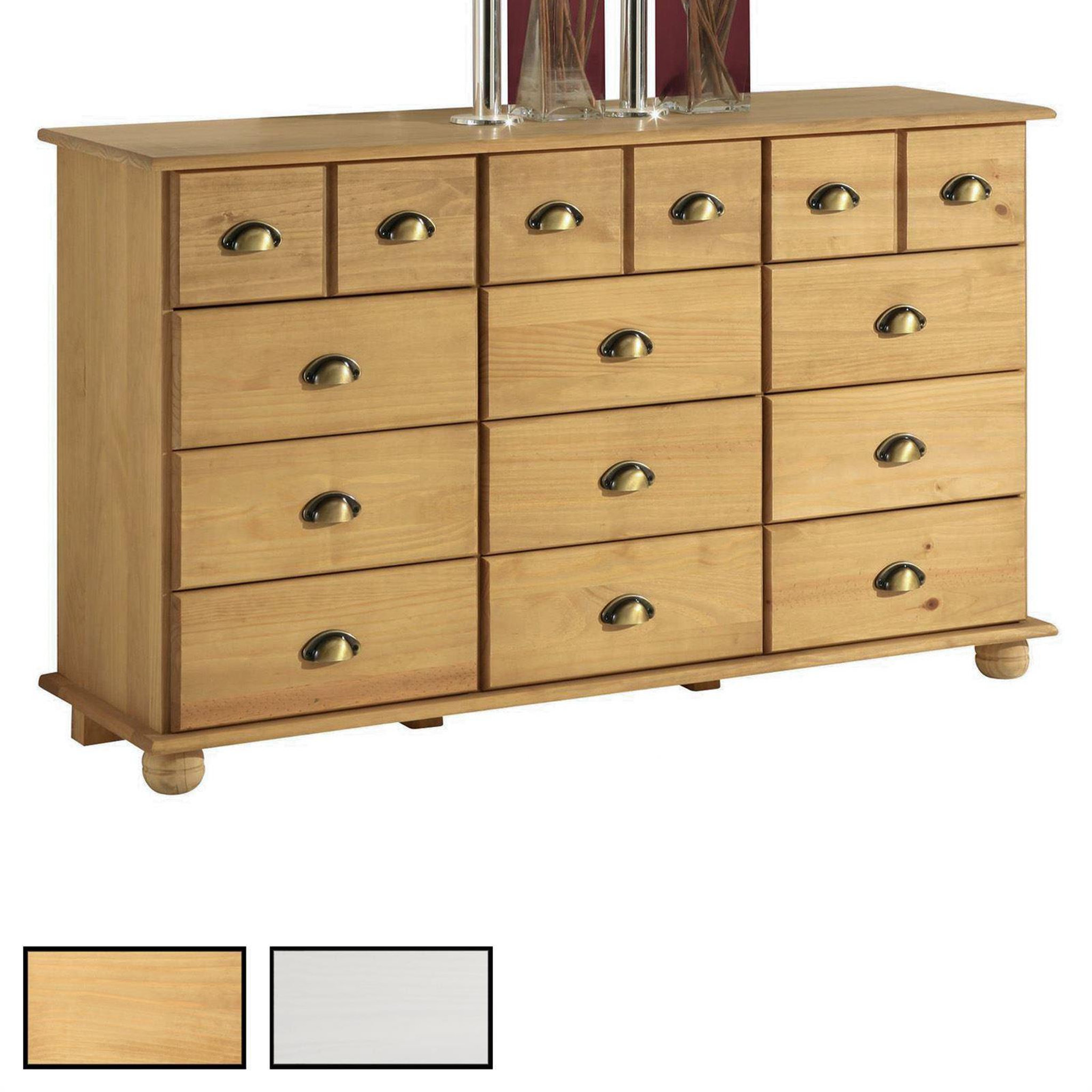 IDIMEX Commode apothicaire COLMAR en pin massif, 12 tiroirs. Coloris disponibles : Marron