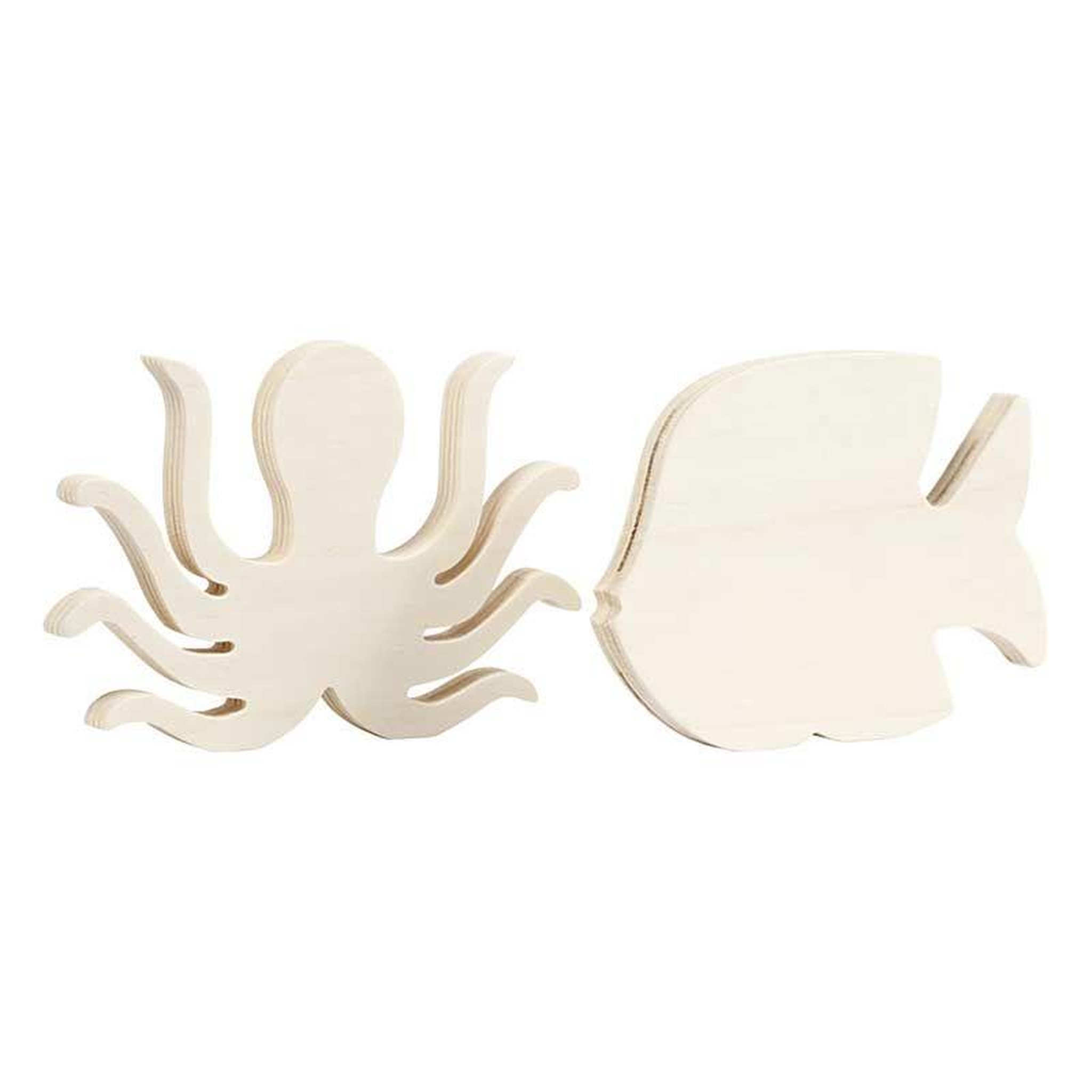 Voir la diapositive 2 : CREATIV COMPANY Pieuvre et poisson en bois à décorer 16 x 11 cm