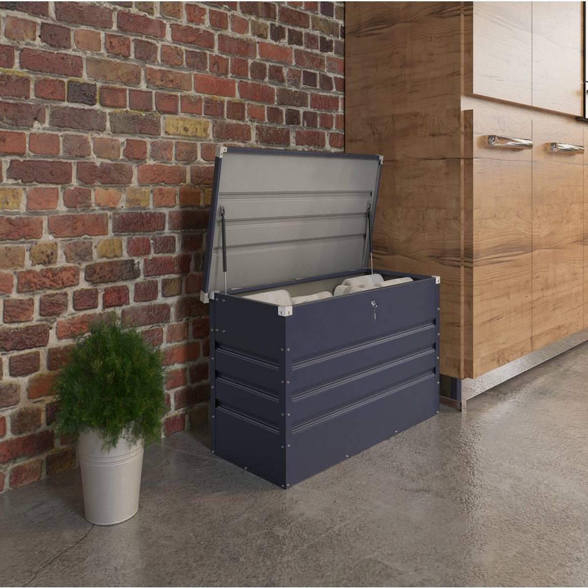 Voir la diapositive 2 : Habitat et Jardin Coffre de jardin métal  store  - 480 l - 132 x 61 x 60 cm - gris