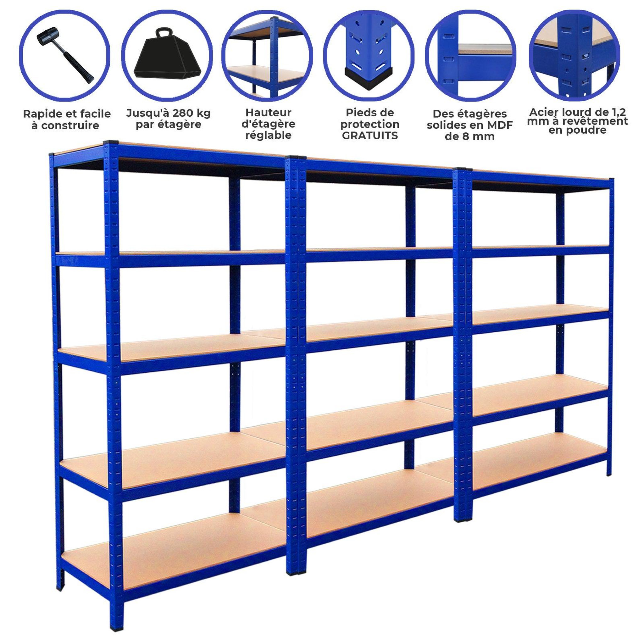 Voir la diapositive 2 : MONSTER RACKING 3 rayonnages t-rax en acier bleu 90cm x 45cm x 180cm