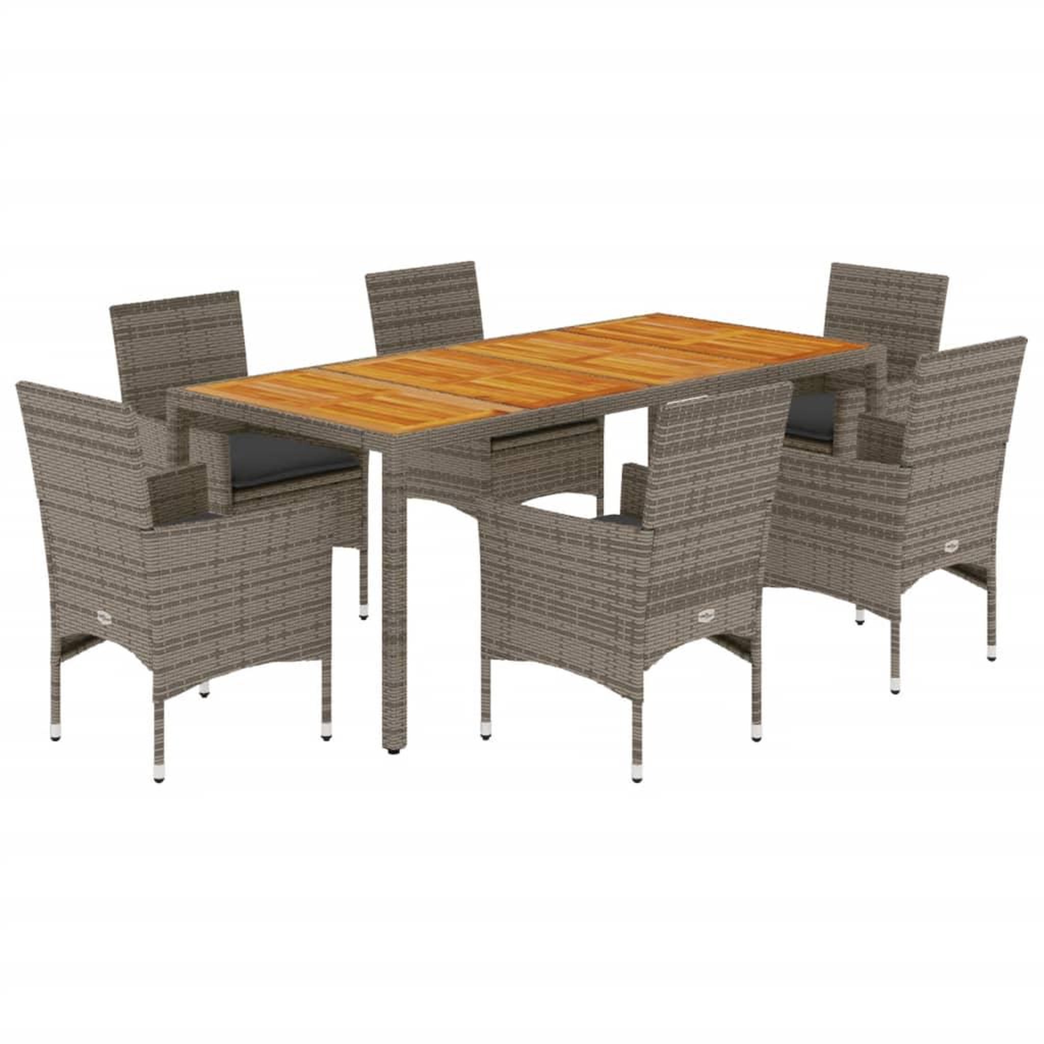 Voir la diapositive 2 : VIDAXL Ensemble a manger de jardin et coussins 7 pcs gris rotin acacia