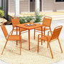 Voir la diapositive 4 : OUTSUNNY Salon de jardin extérieur 4 places 5 pièces - chaises empilables - plateau effet bois acier orange