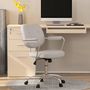 Voir la diapositive 2 : VINSETTO Chaise de bureau design néo-rétro - dossier 2 boutons, accoudoirs rembourrés - piètement structure acier chromé PU beige