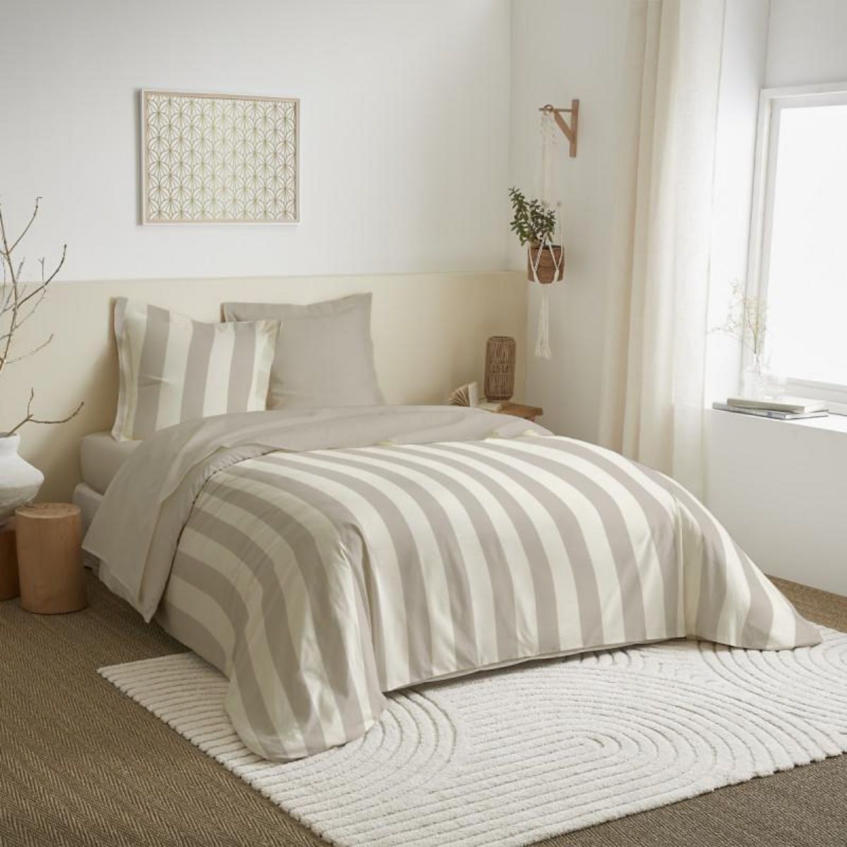 COTON PUR Parure de draps 4 pièces pour lit 140 x 190 cm Deauville beige