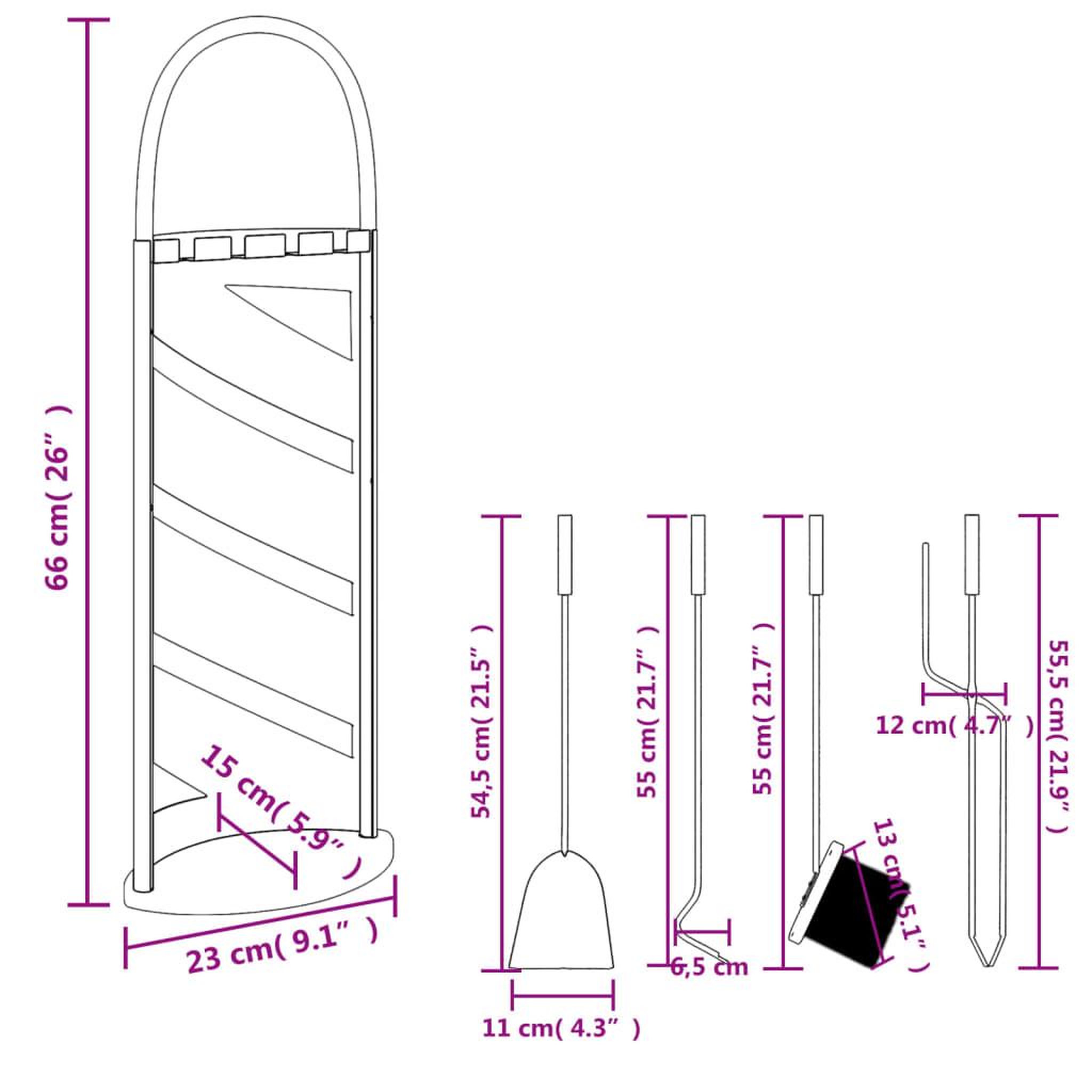Voir la diapositive 6 : VIDAXL Set d'outils de cheminee 5 pcs 23x15x66 cm acier