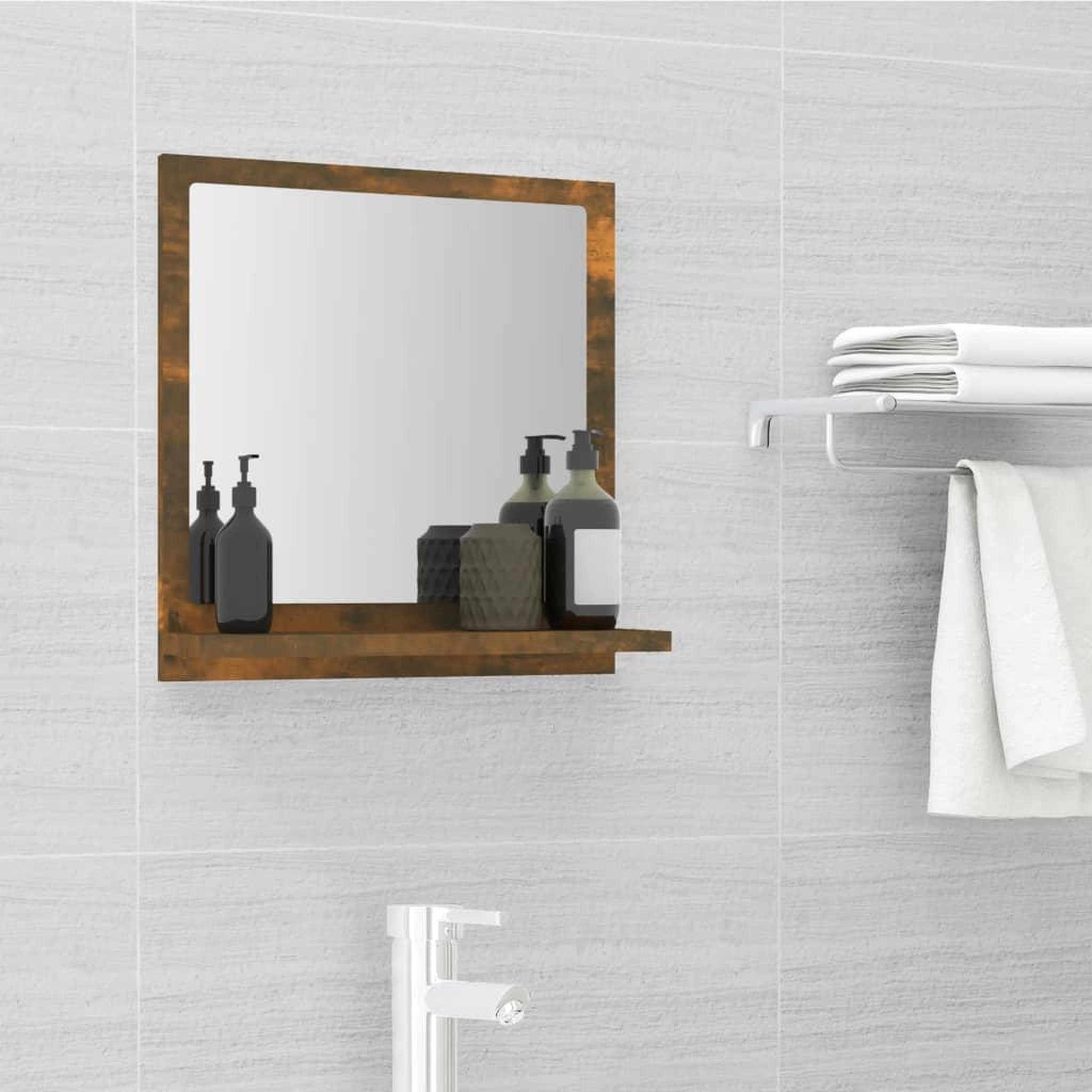 Voir la diapositive 1 : VIDAXL Miroir de bain Chene fume 40x10,5x37 cm Bois d'ingenierie
