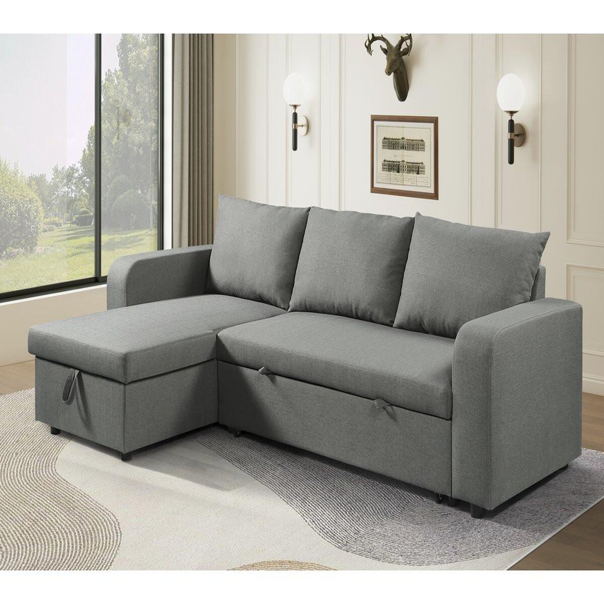 Voir la diapositive 2 : Habitat et Jardin Canapé d'angle réversible/convertible en tissu  victor  - 3 places - gris