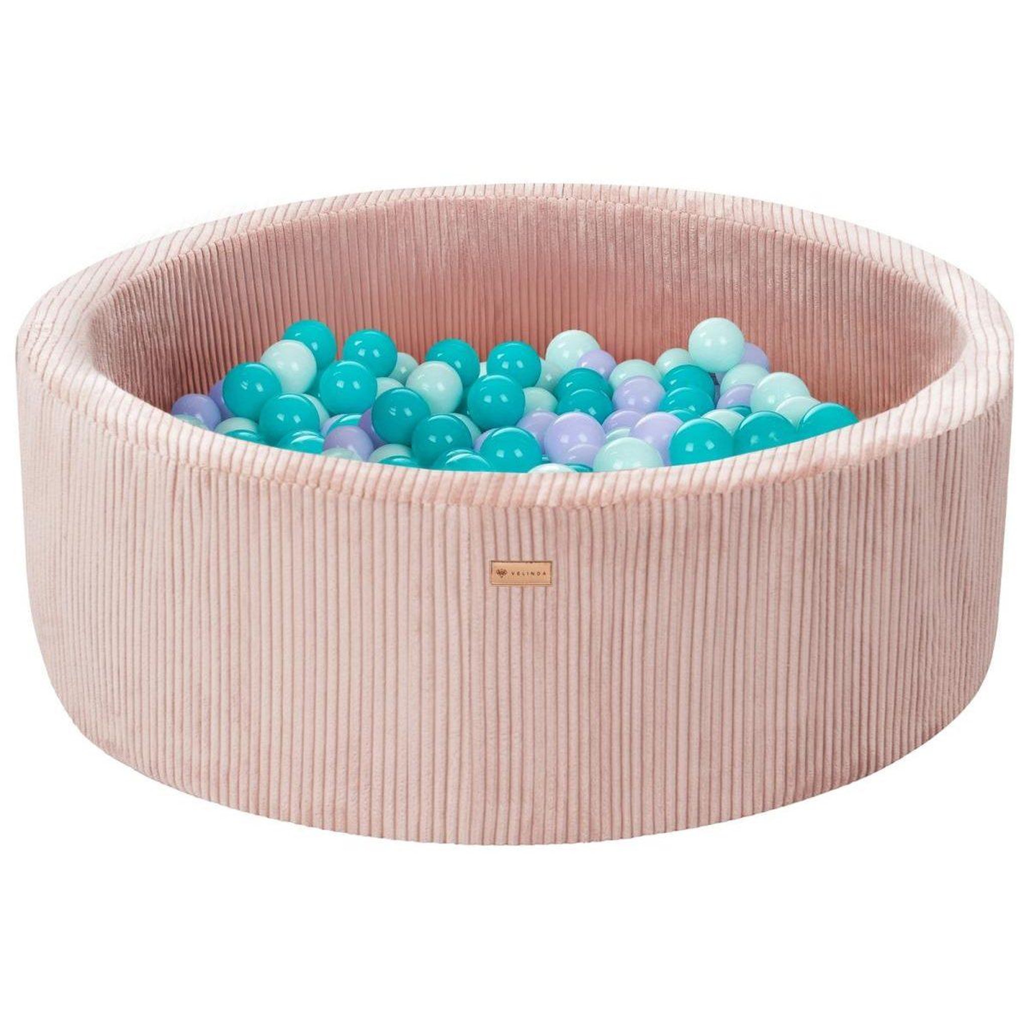 VELINDA Piscine à balles en velours côtelé avec 200 balles, diamètre env. 90 cm — rose clair
