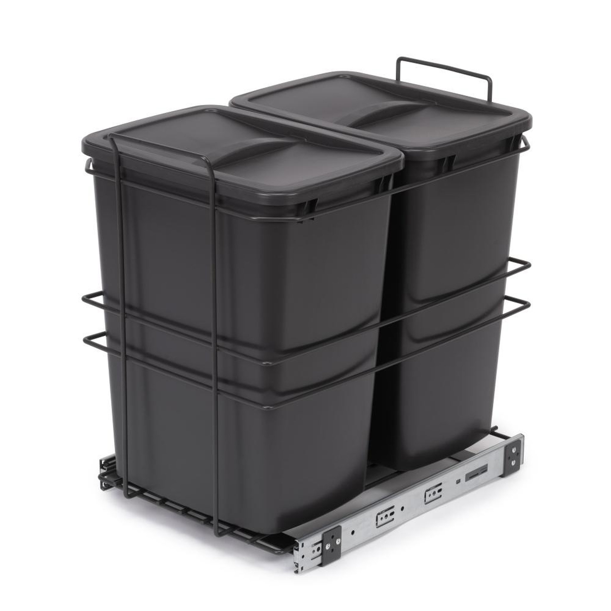 EMUCA SRL poubelle de recyclage pour montage inférieur et extraction manuelle pour meuble de cuisine Recycle 2x35litres -  Plastique gris anthracite