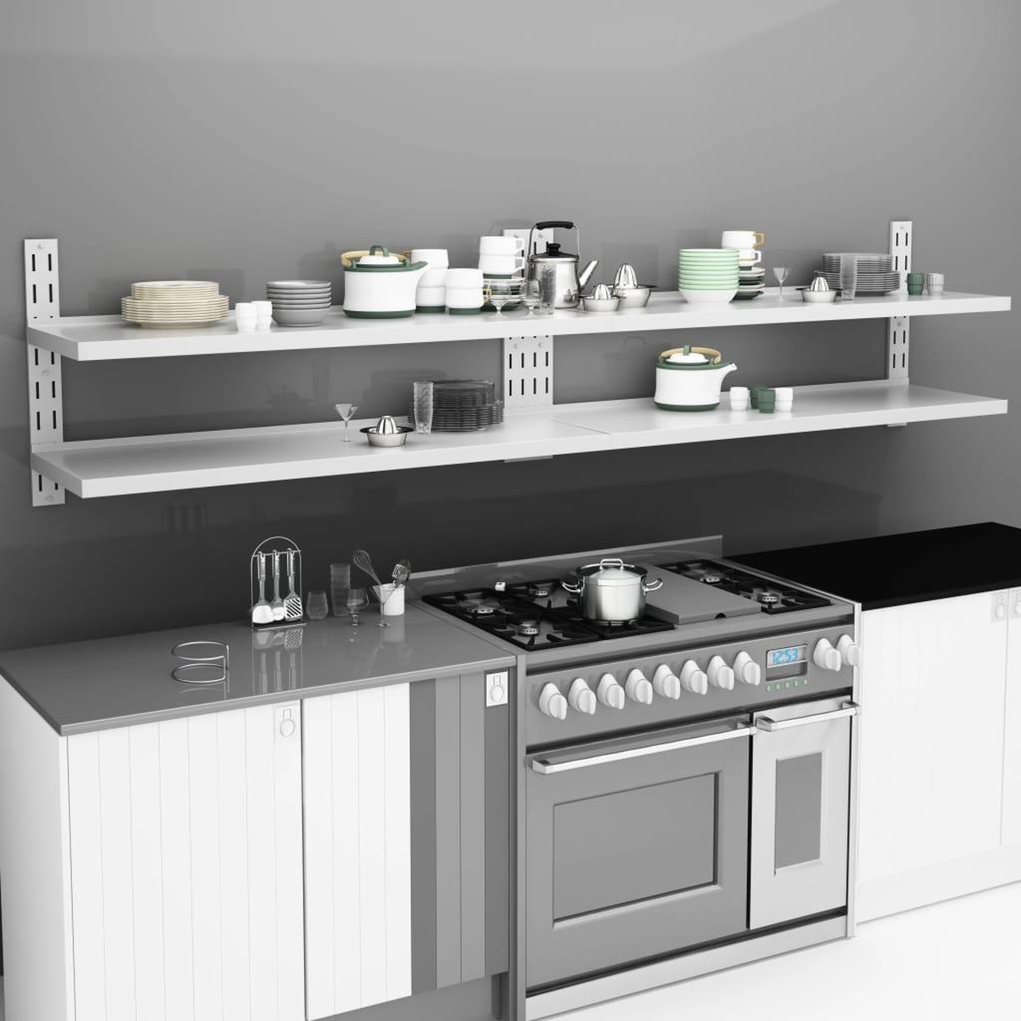 Voir la diapositive 1 : VIDAXL Etageres murales flottantes a 2 niveaux 2 pcs Inox 300x30 cm