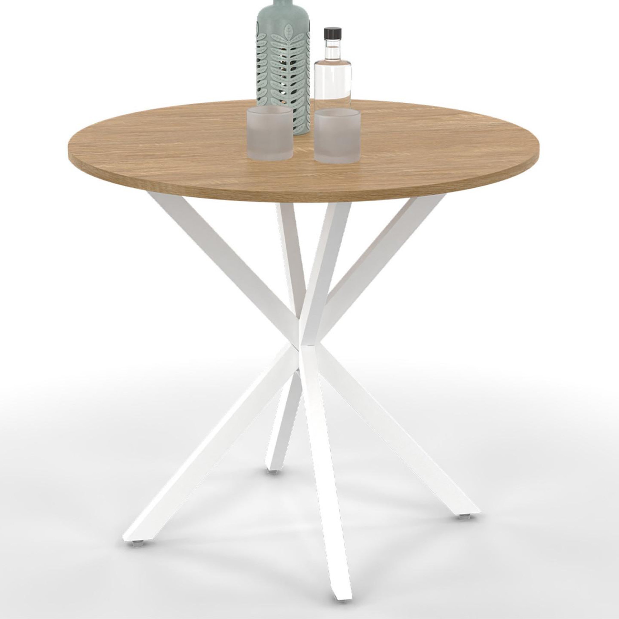 ID MARKET Table à manger ronde alix 4 personnes pied araignée bois et blanc 80 cm
