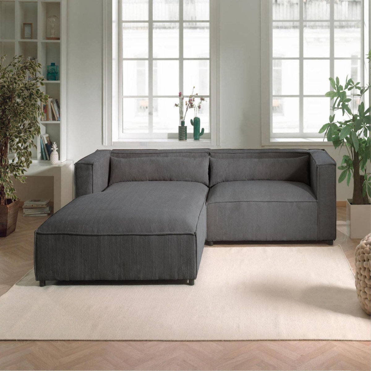 LISA DESIGN Ela - canapé d'angle gauche 4 places - en velours côtelé - style contemporain