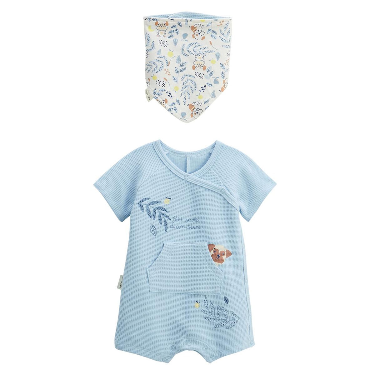 Petit Béguin Barboteuse bébé + foulard Zeste d'amour