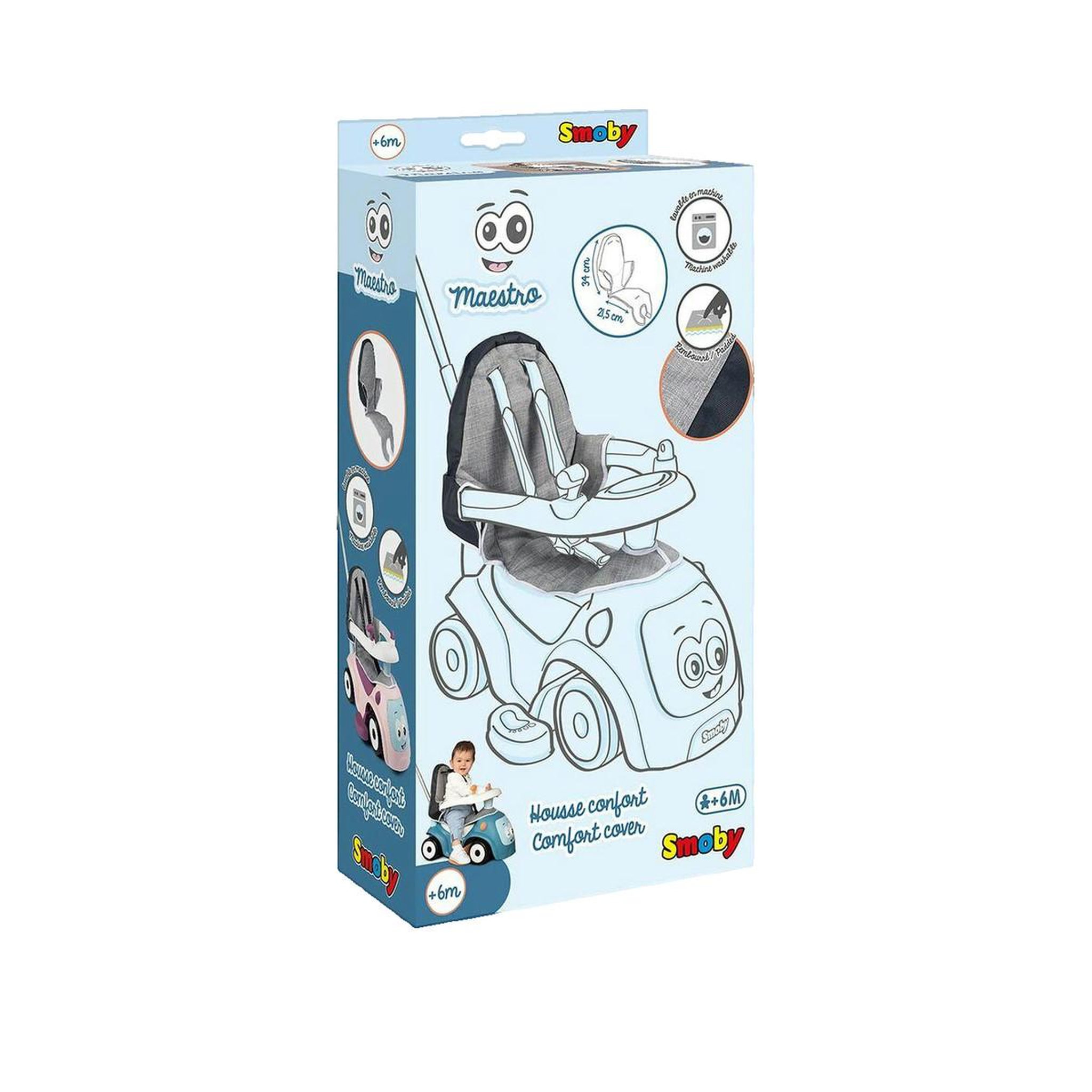 Voir la diapositive 2 : SMOBY Housse de siège rembourrée pour poussette poupon Maestro gris/noir bord blanc