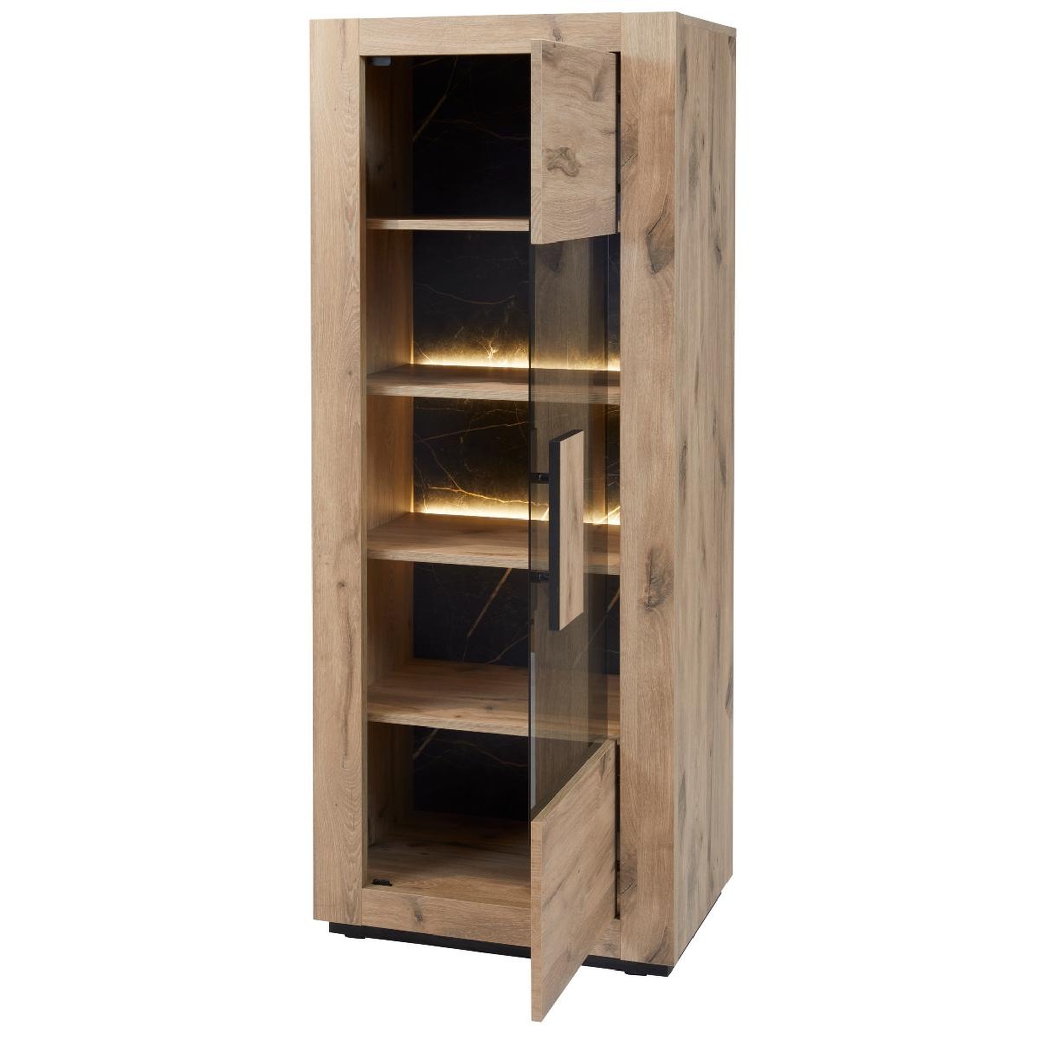 Voir la diapositive 4 : JLC KREATION Vitrine moderne en bois 1 porte vitrée et led racha