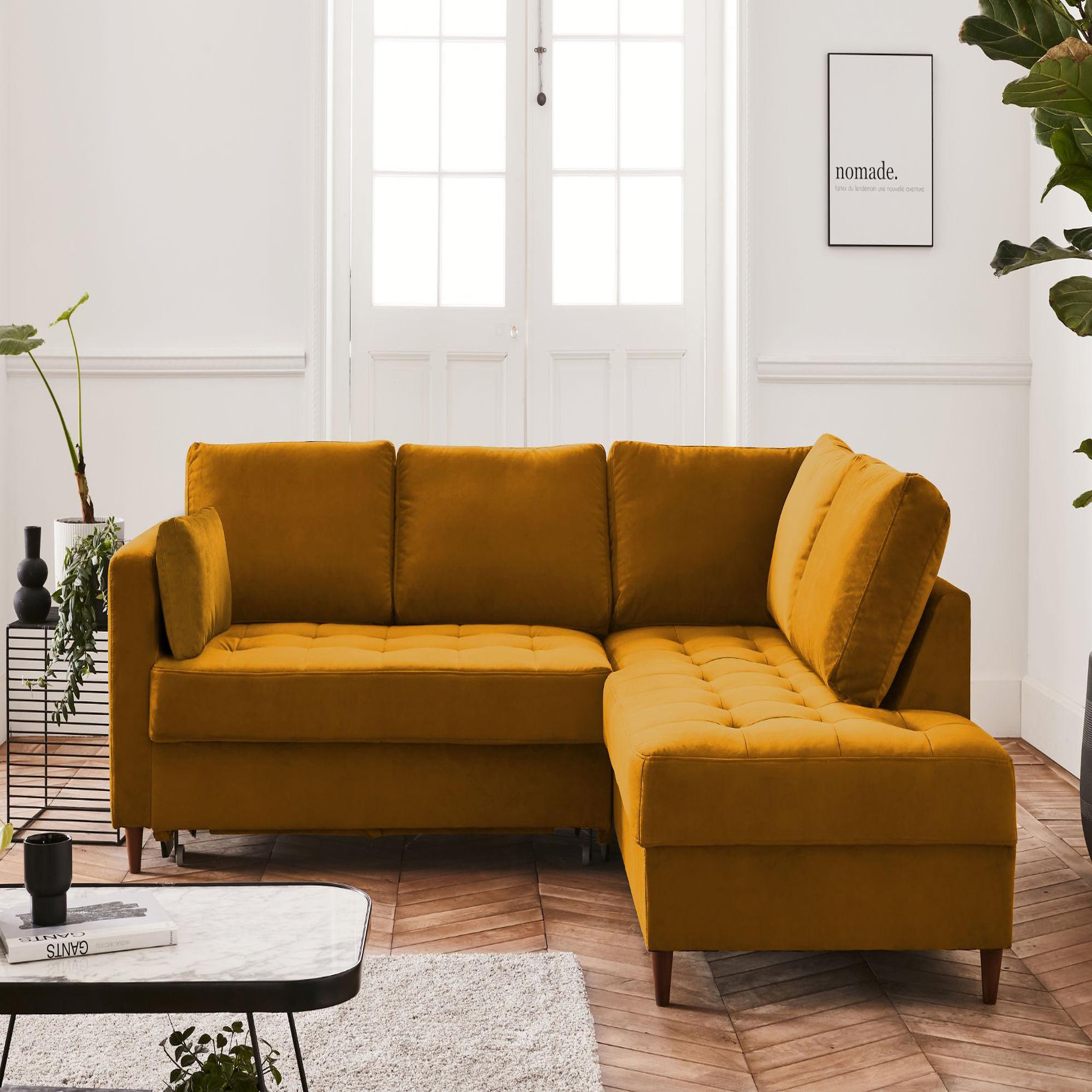 Voir la diapositive 2 : BEST MOBILIER Anna - canapé d'angle droit - 5 places - convertible - en velours